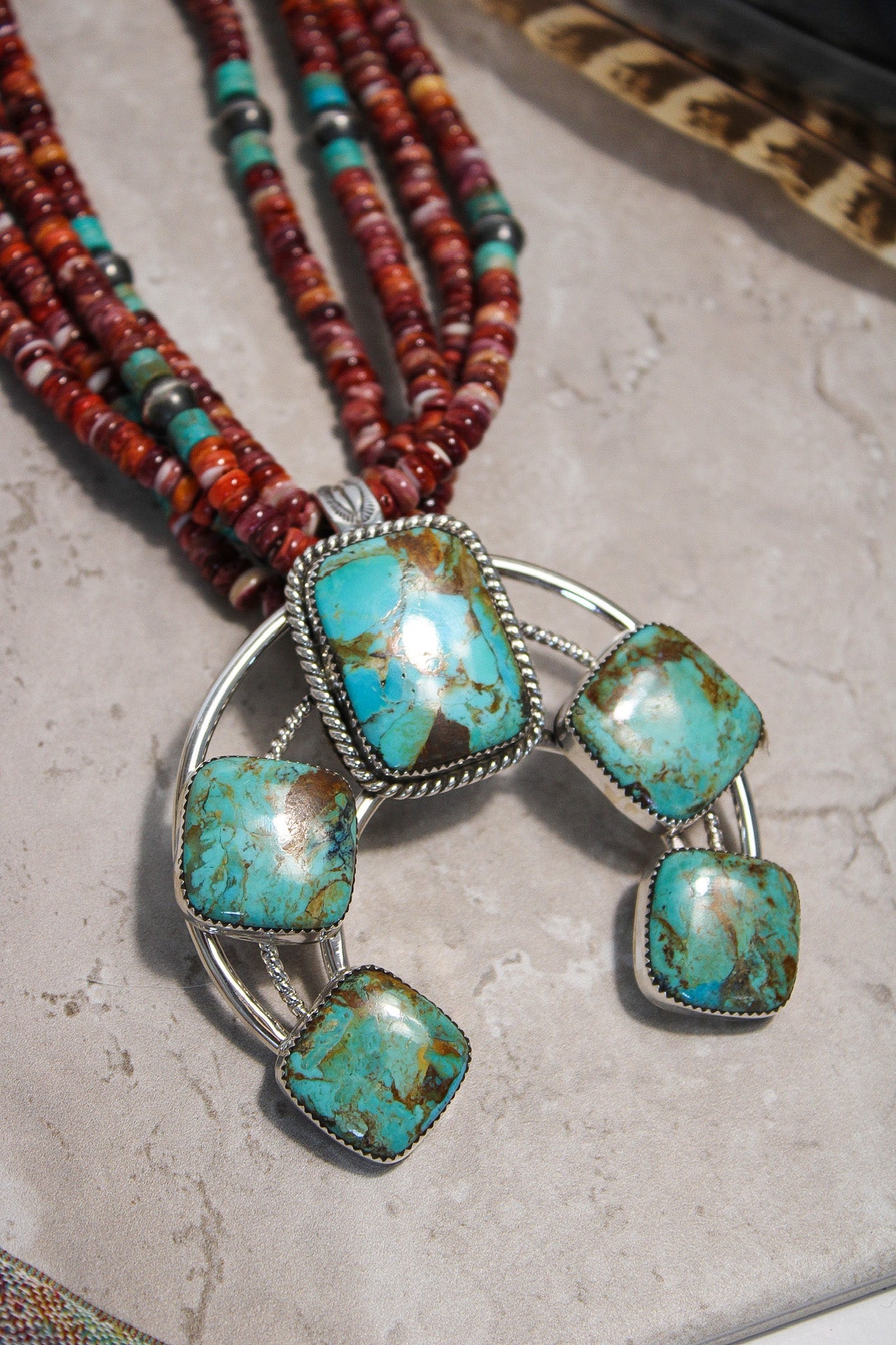 Detachable Squash Blossom, Kingman Turquoise PendantRare FindsNecklaces