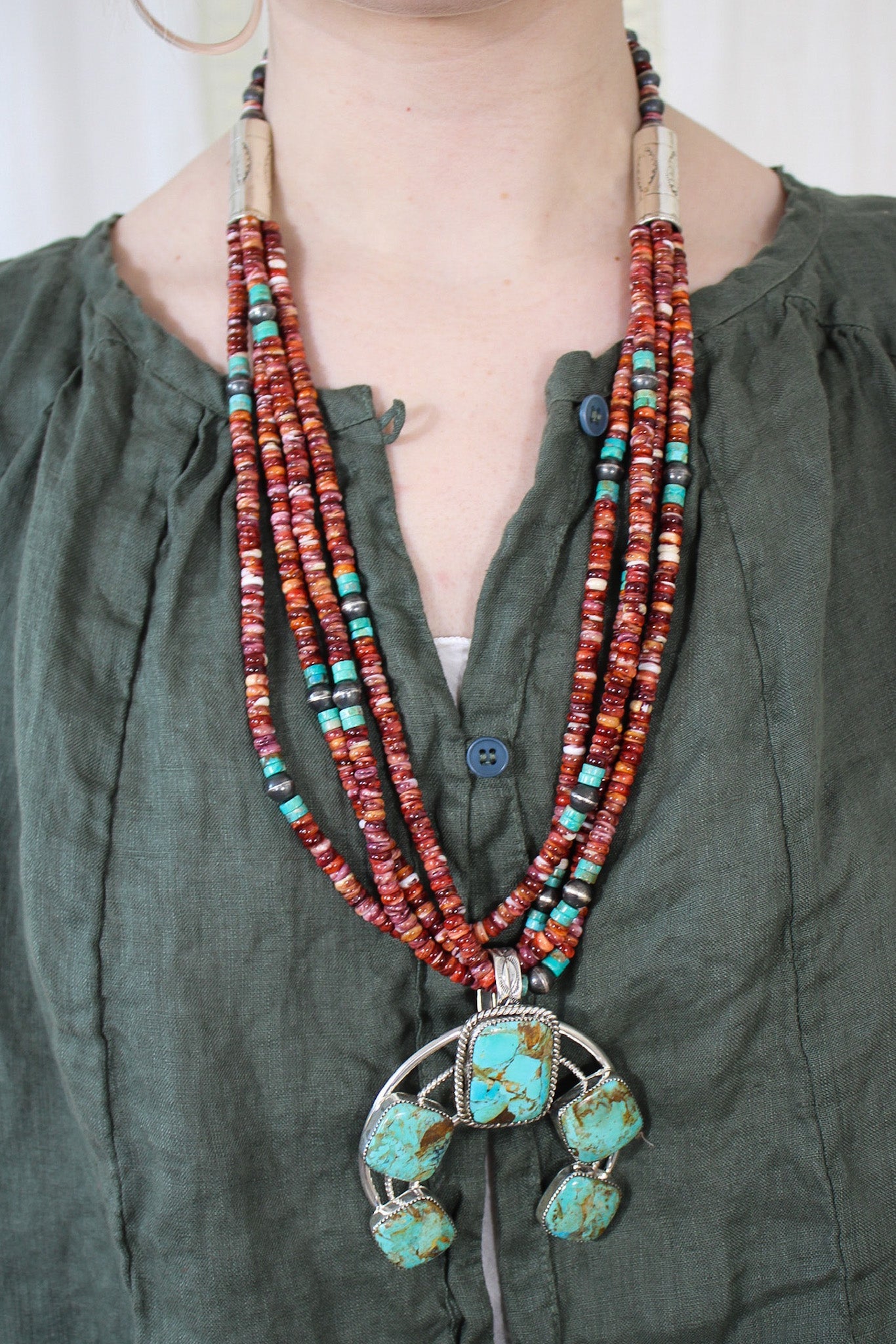 Detachable Squash Blossom, Kingman Turquoise PendantRare FindsNecklaces