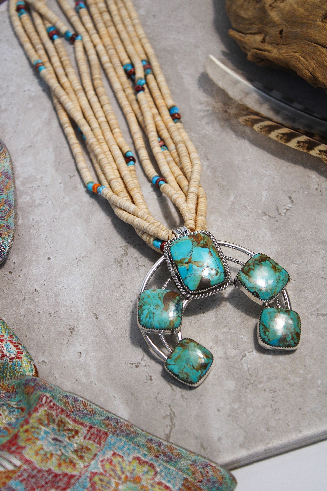 Detachable Squash Blossom, Kingman Turquoise PendantRare FindsNecklaces