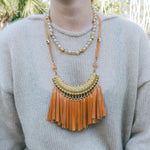 Egyptian Orange & Gold Short Leather Tassel Necklace 14SFHBella Smith DesignsNecklaces