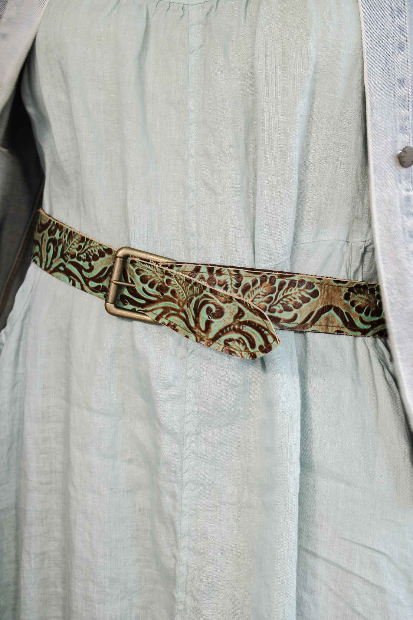 Embossed Cowboy Turquoise Genuine Leather BeltRare FindsBelt