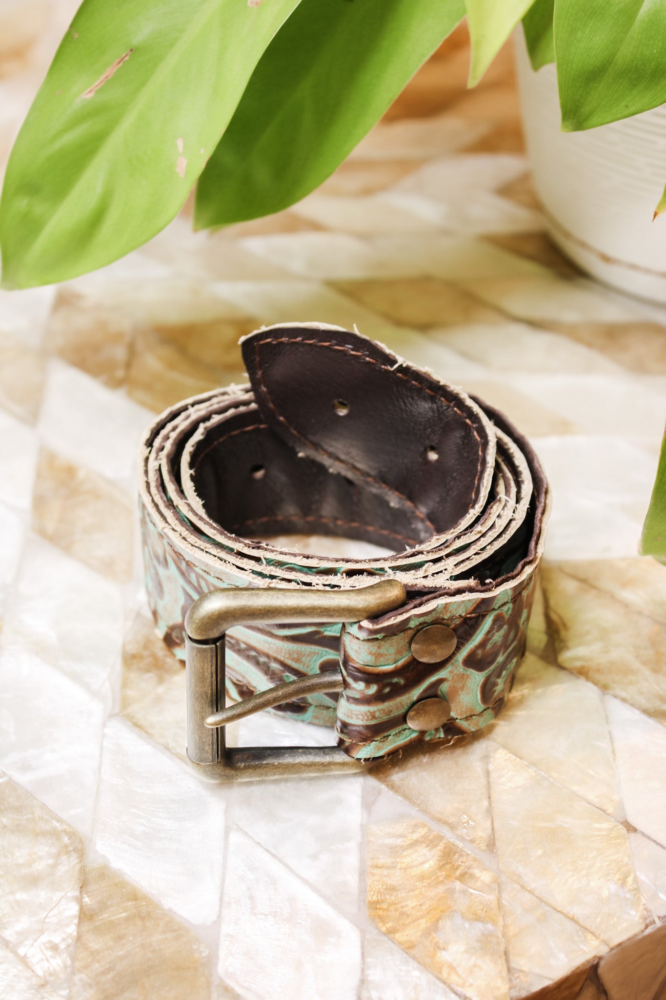 Embossed Cowboy Turquoise Genuine Leather BeltRare FindsBelt