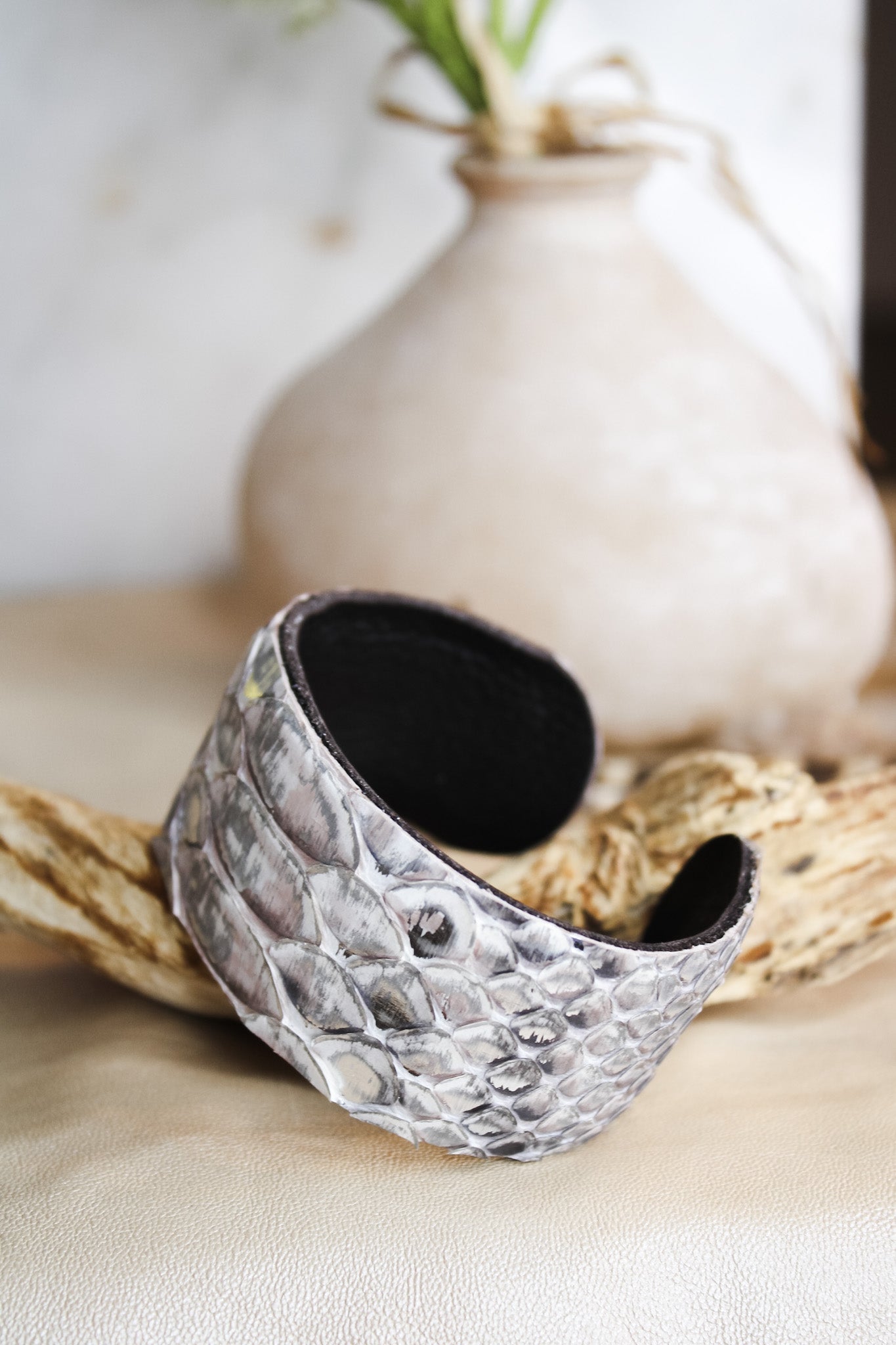 Faux Snakeskin Metallic Silver CuffCLP JewelryBracelet
