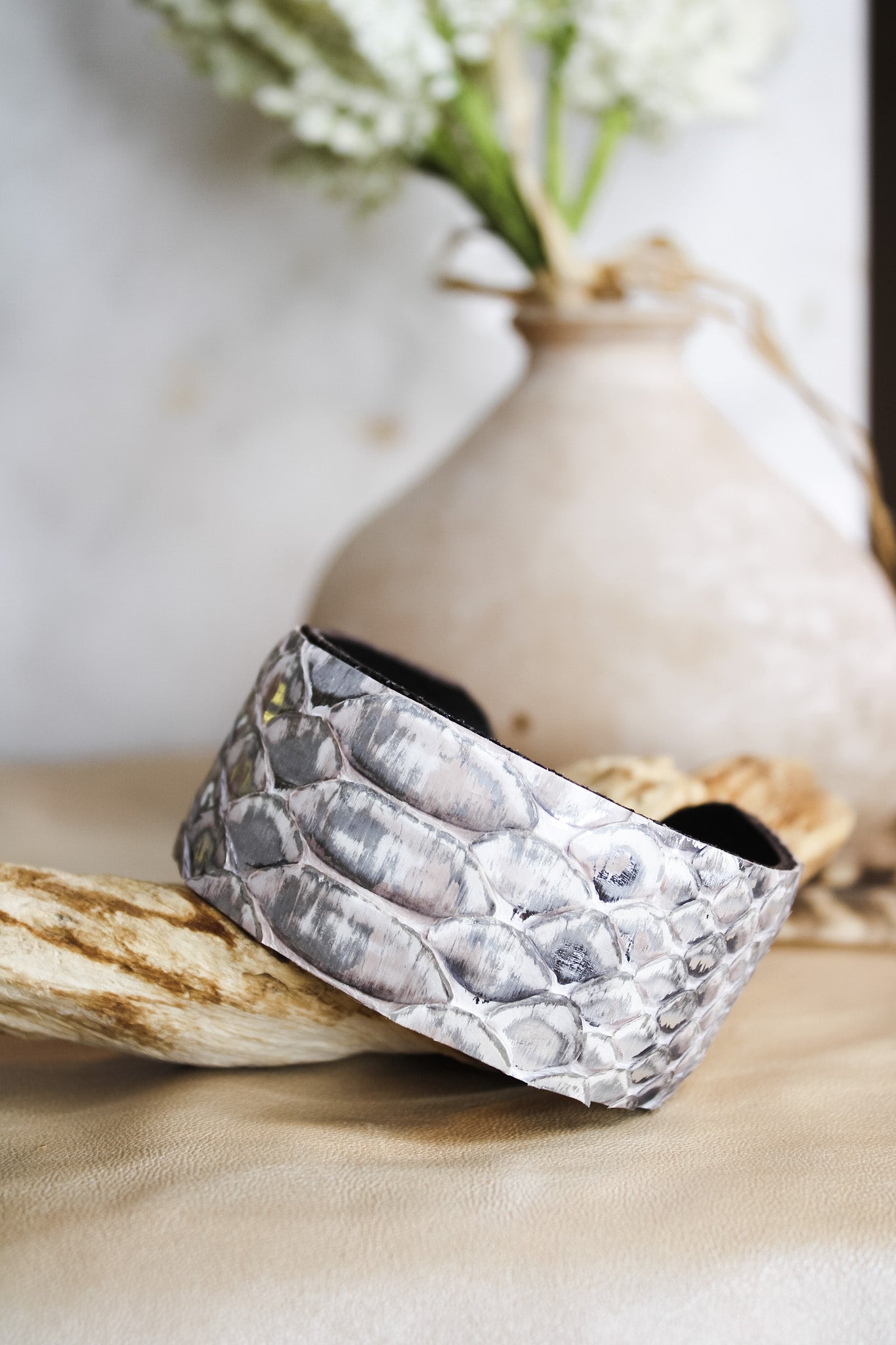 Faux Snakeskin Metallic Silver CuffCLP JewelryBracelet