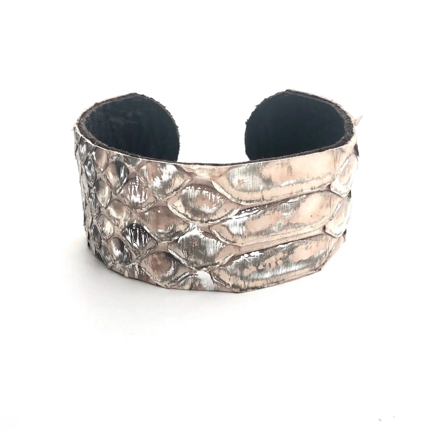 Faux Snakeskin Metallic Silver CuffCLP JewelryBracelet