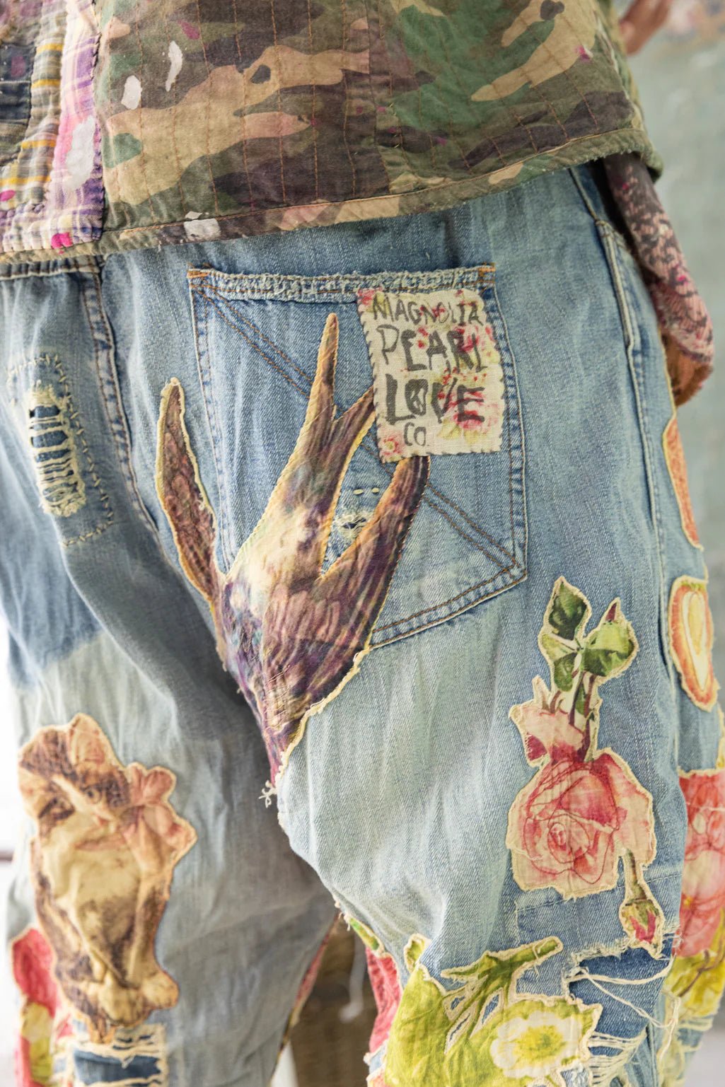 Floral Applique Miner Denim Pants 371 - Washed IndigoMagnolia PearlPants