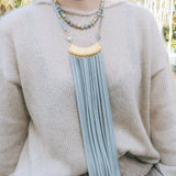 Gold & Blue-Gray Leather Tassel Necklace 11LHBella Smith DesignsNecklaces