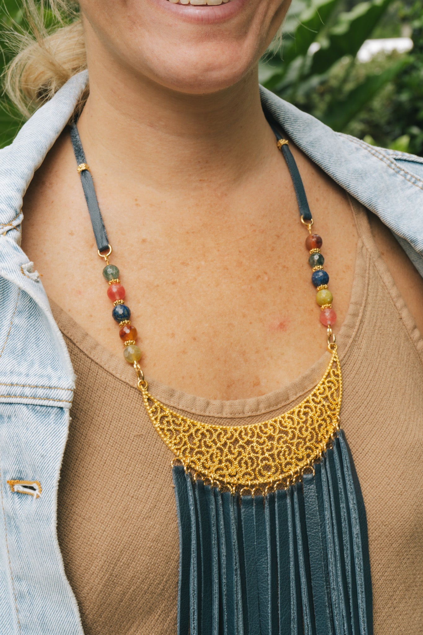Gold & Navy Leather Tassel Necklace F28Bella Smith DesignsNecklaces