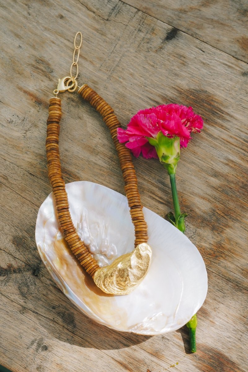 Gold Oyster, Brown Coconut Bead Choker NecklaceRobin JacksonNecklaces