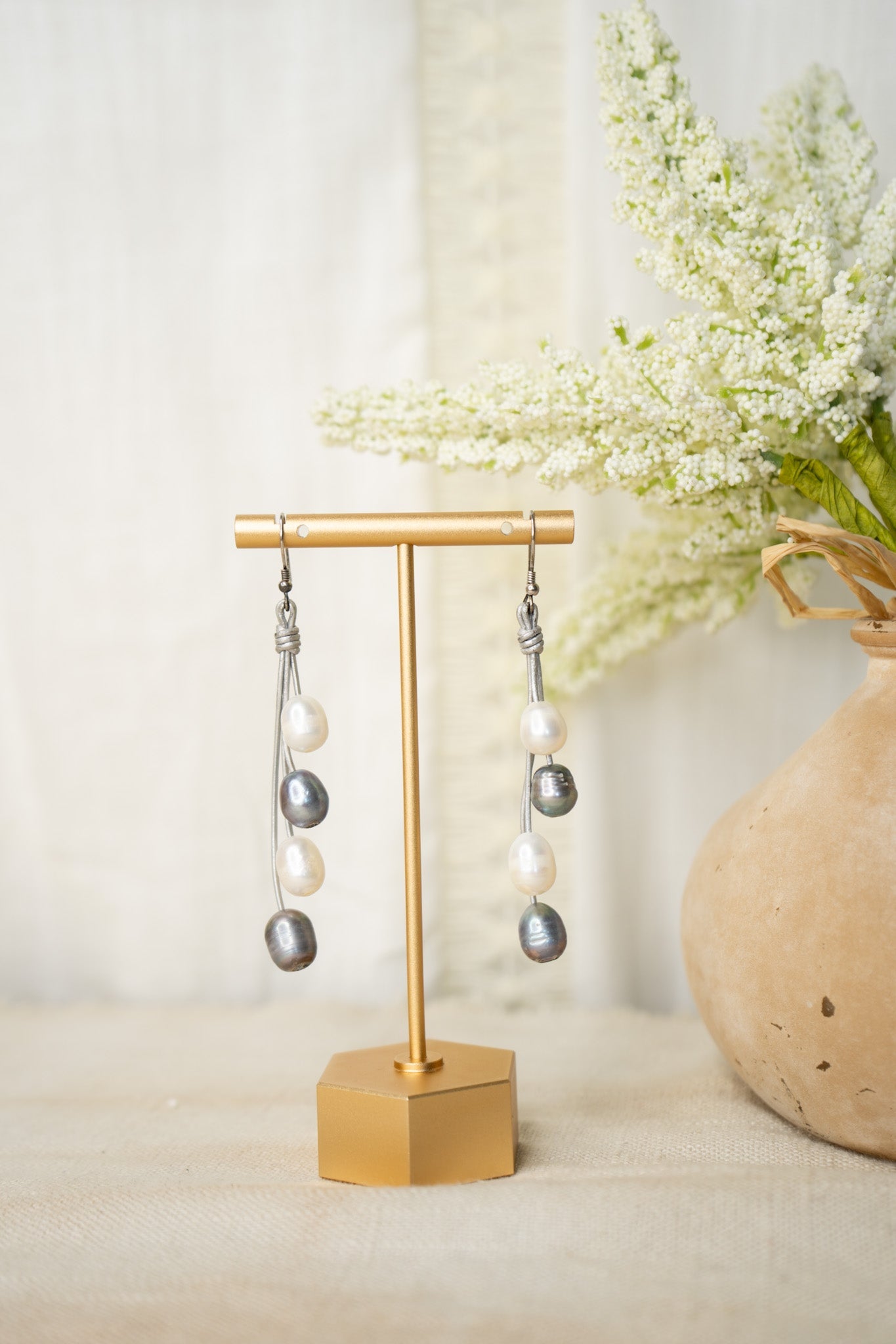 Grey Leather Pearl EarringsJinjaEarrings