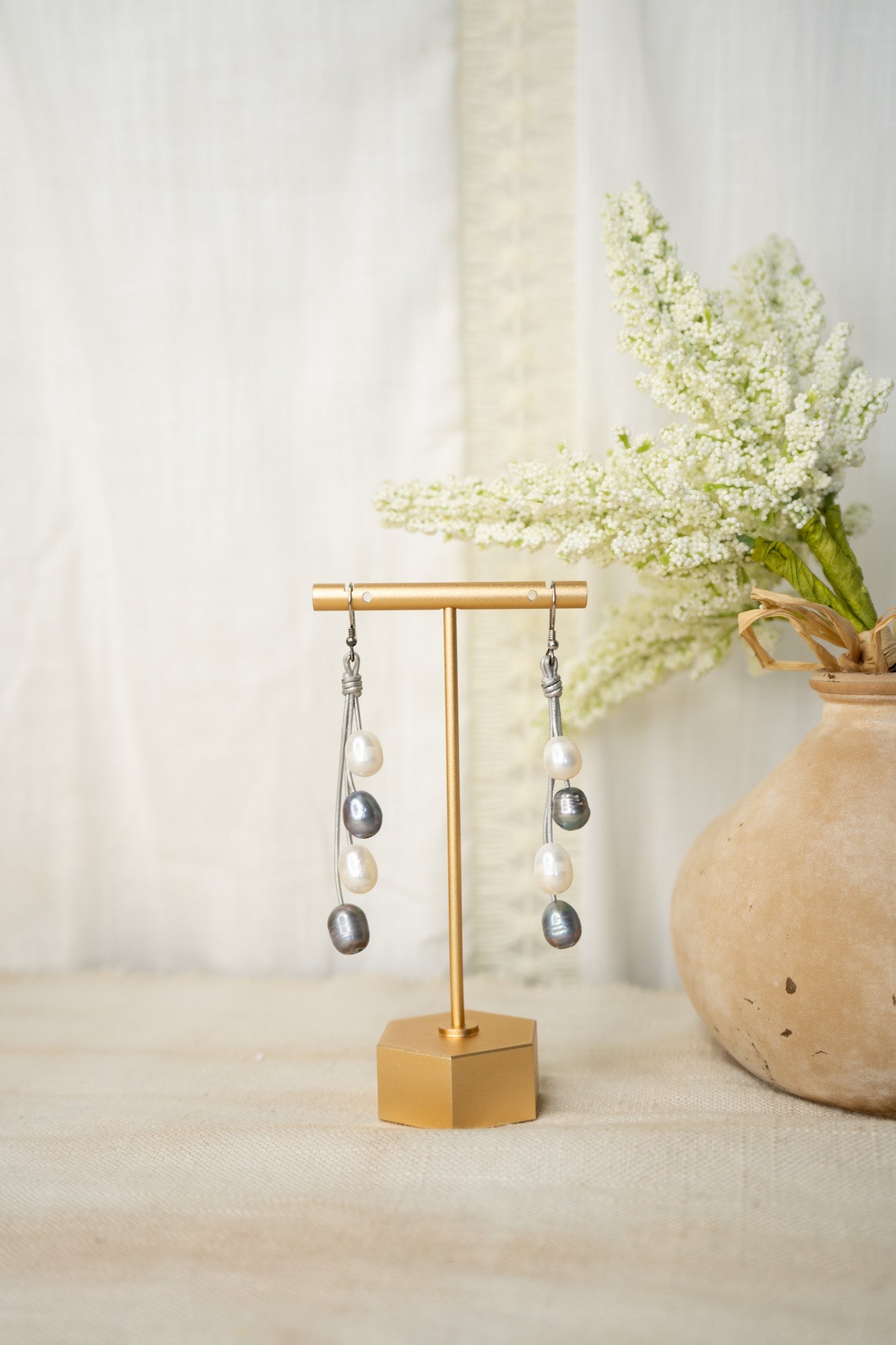 Grey Leather Pearl EarringsJinjaEarrings