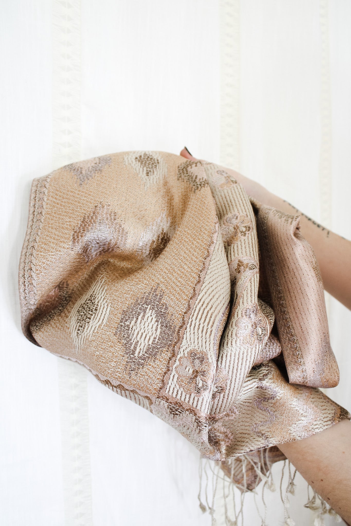 Intricate Beige Woven Silk ScarfRare FindsScarf