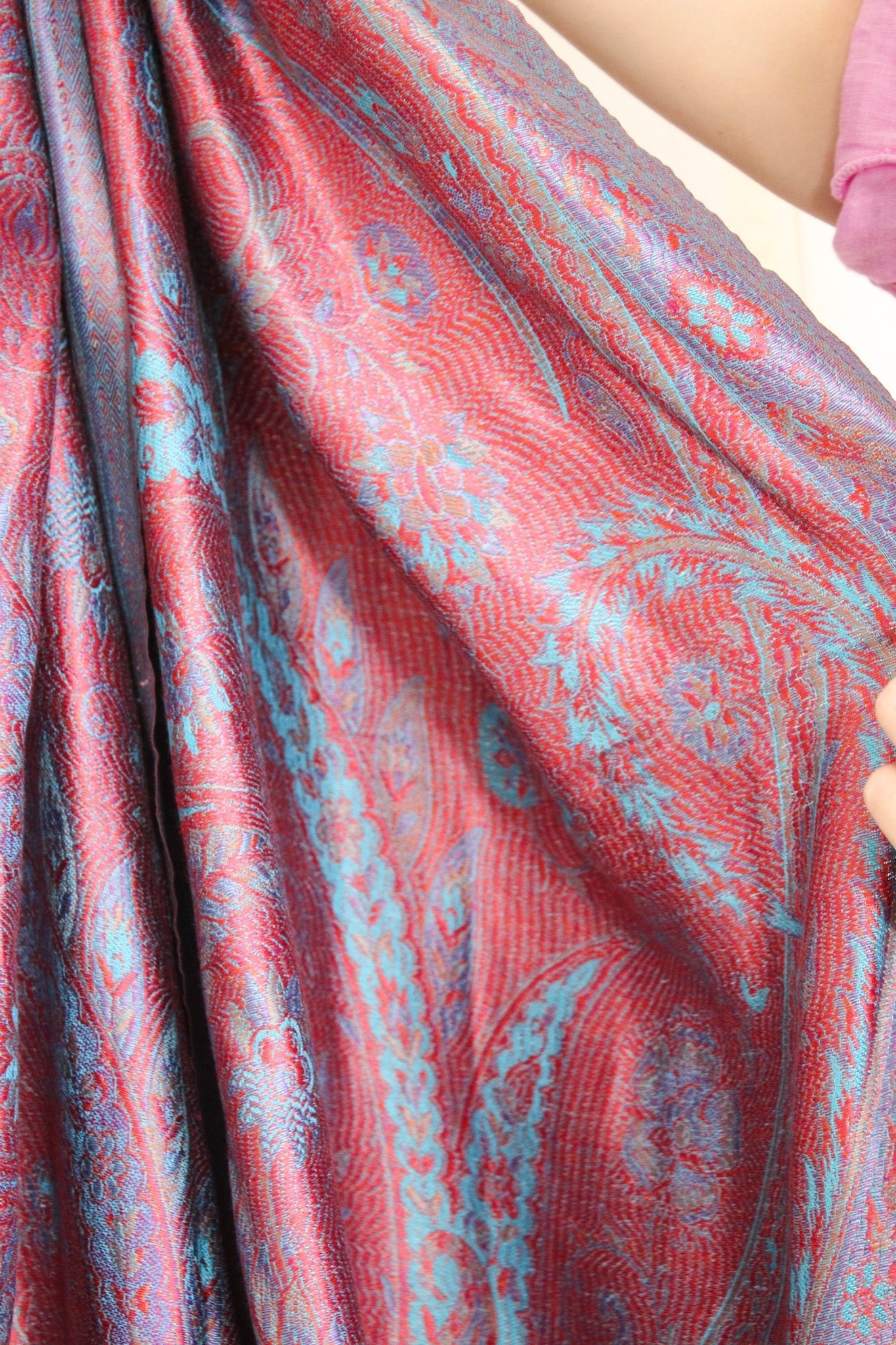 Intricate Pink & Blue Woven Silk ScarfRare FindsScarf