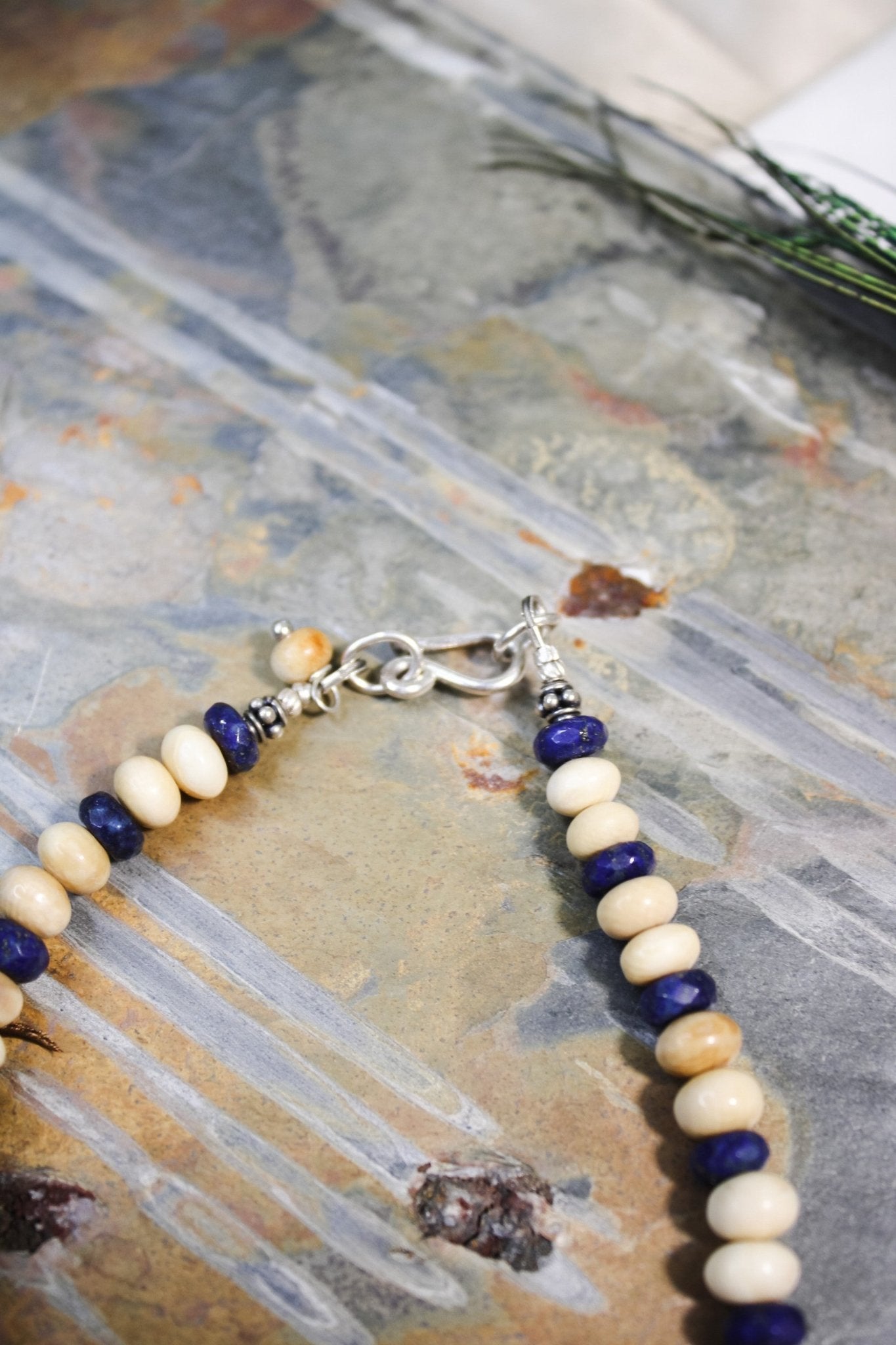Lapis and Fossil Necklace #822FosilartNecklace