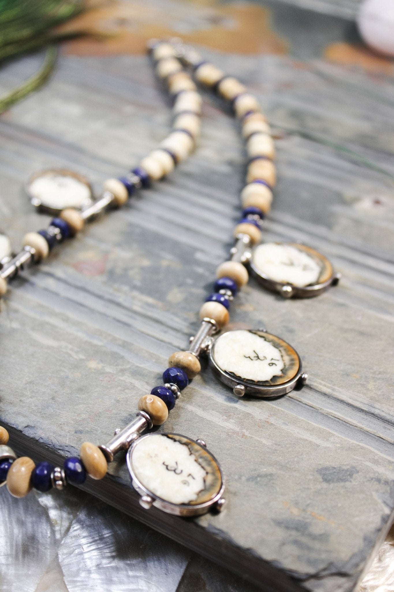 Lapis and Fossil Necklace #822FosilartNecklace