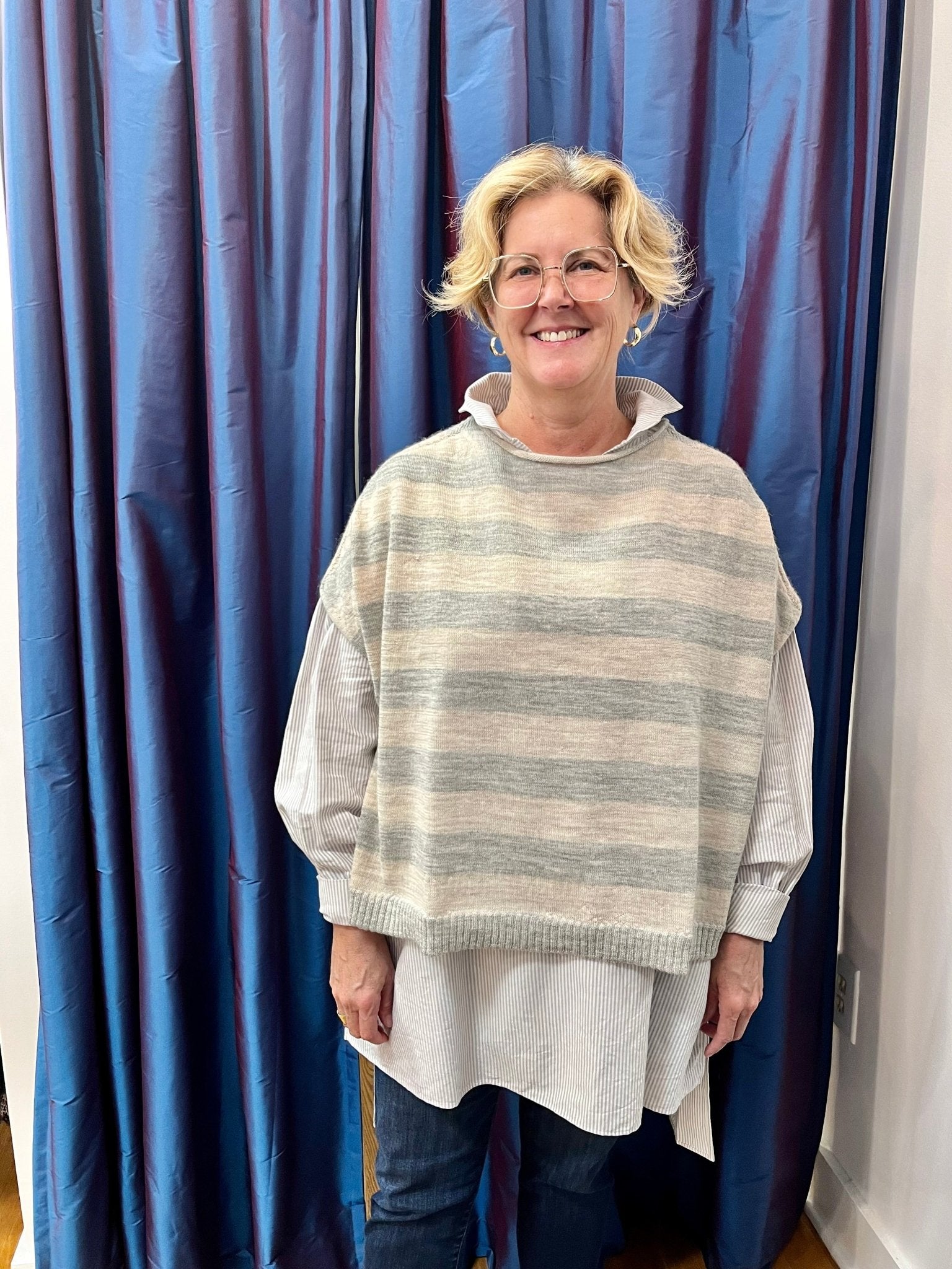 Large Sleeveless Sweater- Natural Grey StripesGallego Desportessweater