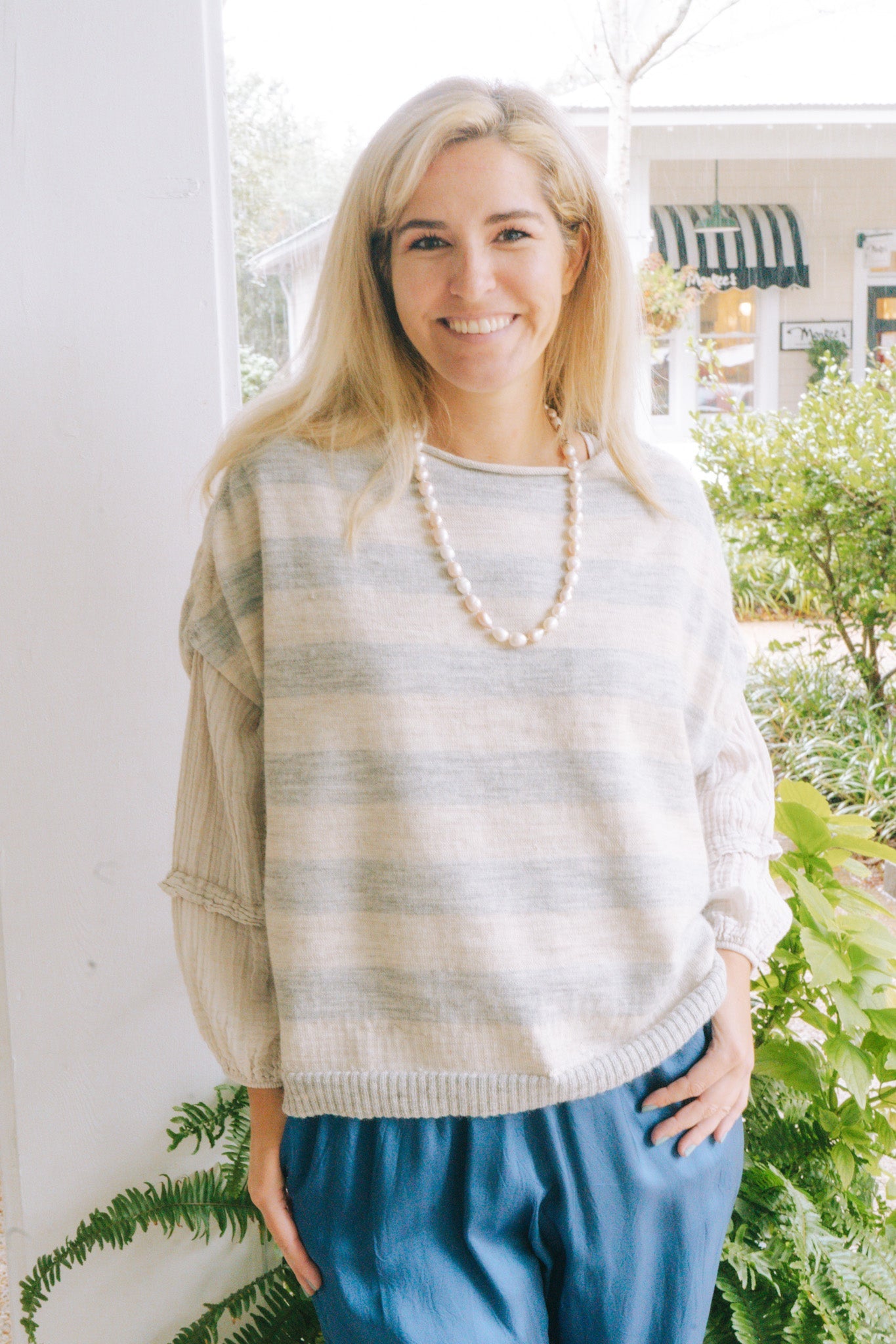 Large Sleeveless Sweater- Natural Grey StripesGallego Desportessweater