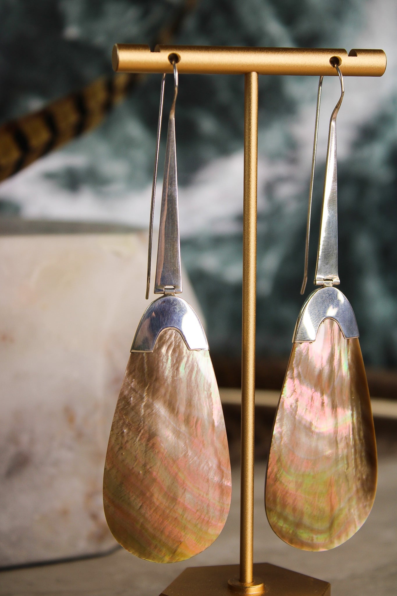 Large Tan Mother of Pearl Tear Drop EarringsJinjaEarrings