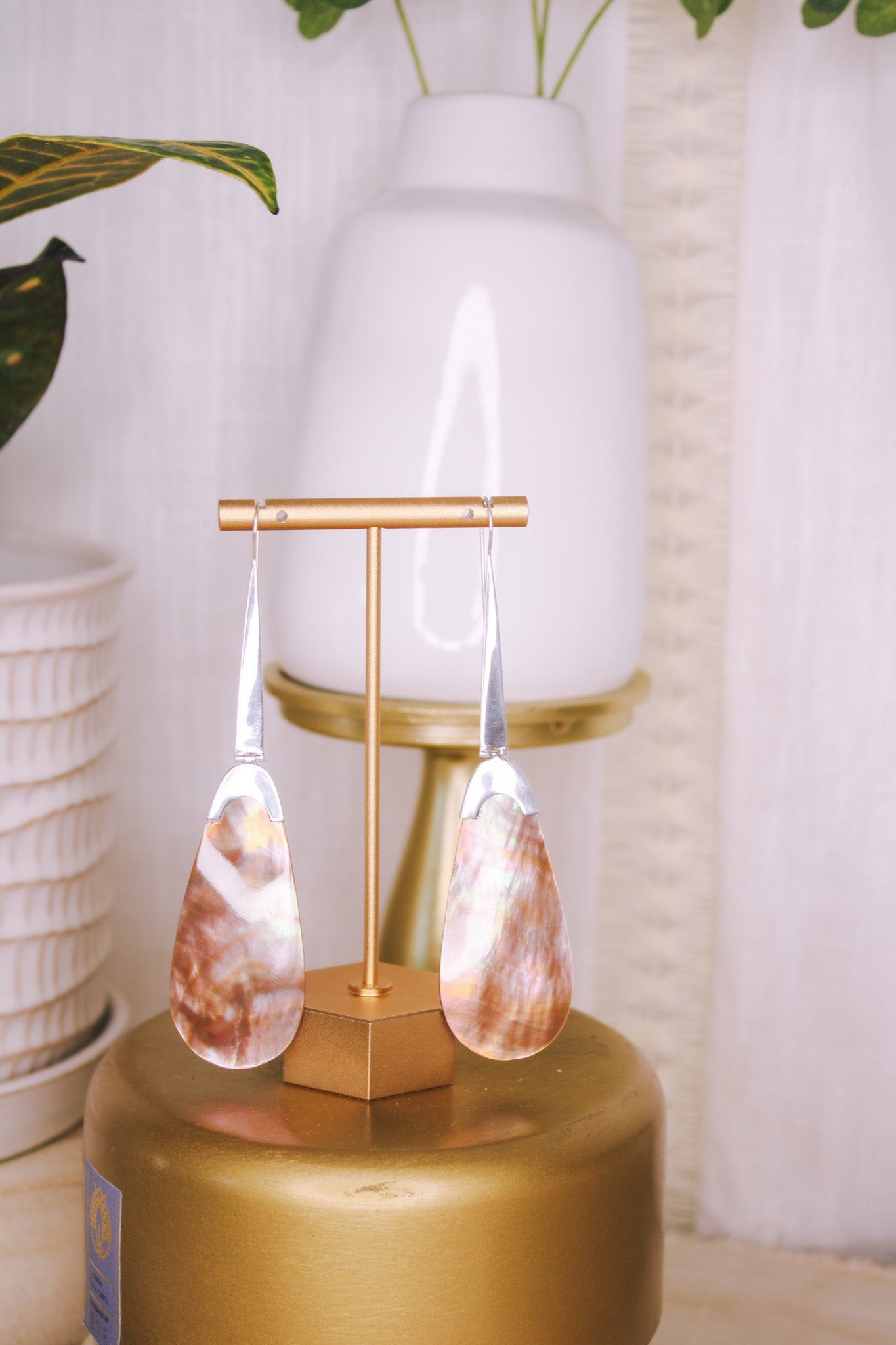Large Tan Mother of Pearl Tear Drop EarringsJinjaEarrings