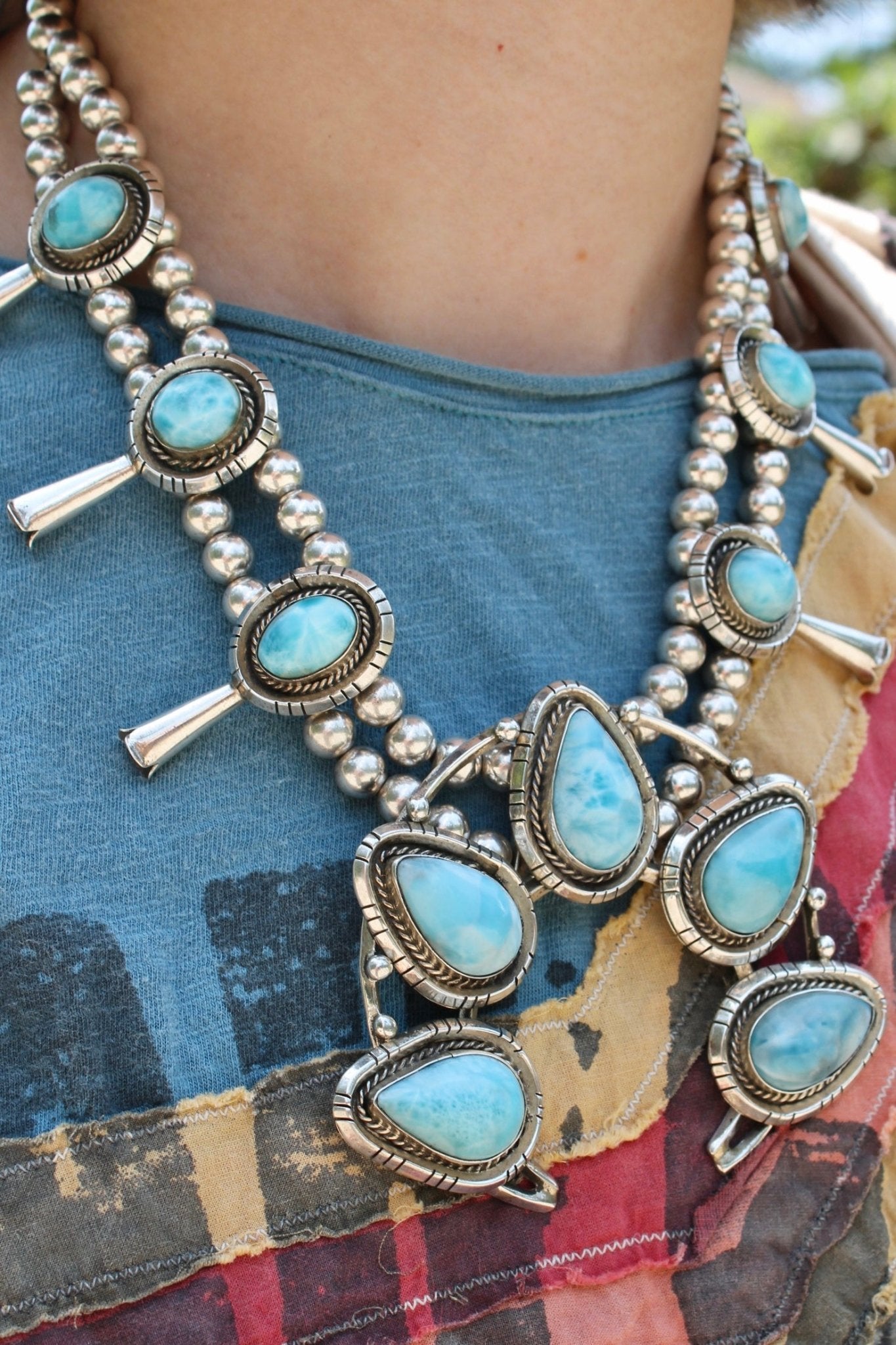 Larimar & Silver Squash BlossomRare FindsNecklaces