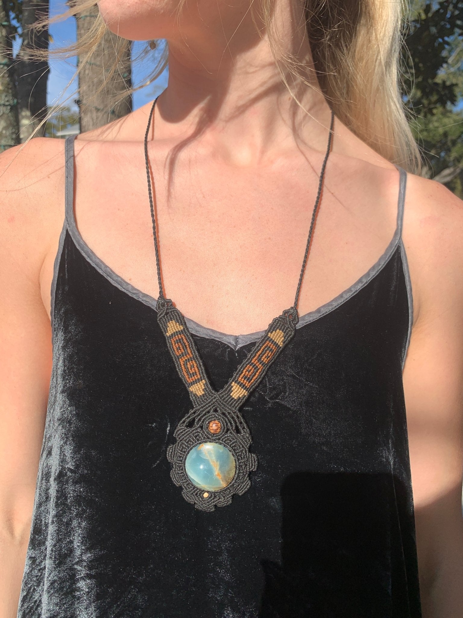 Lemurian Aquatine Macramé NecklaceAdaArtNecklace