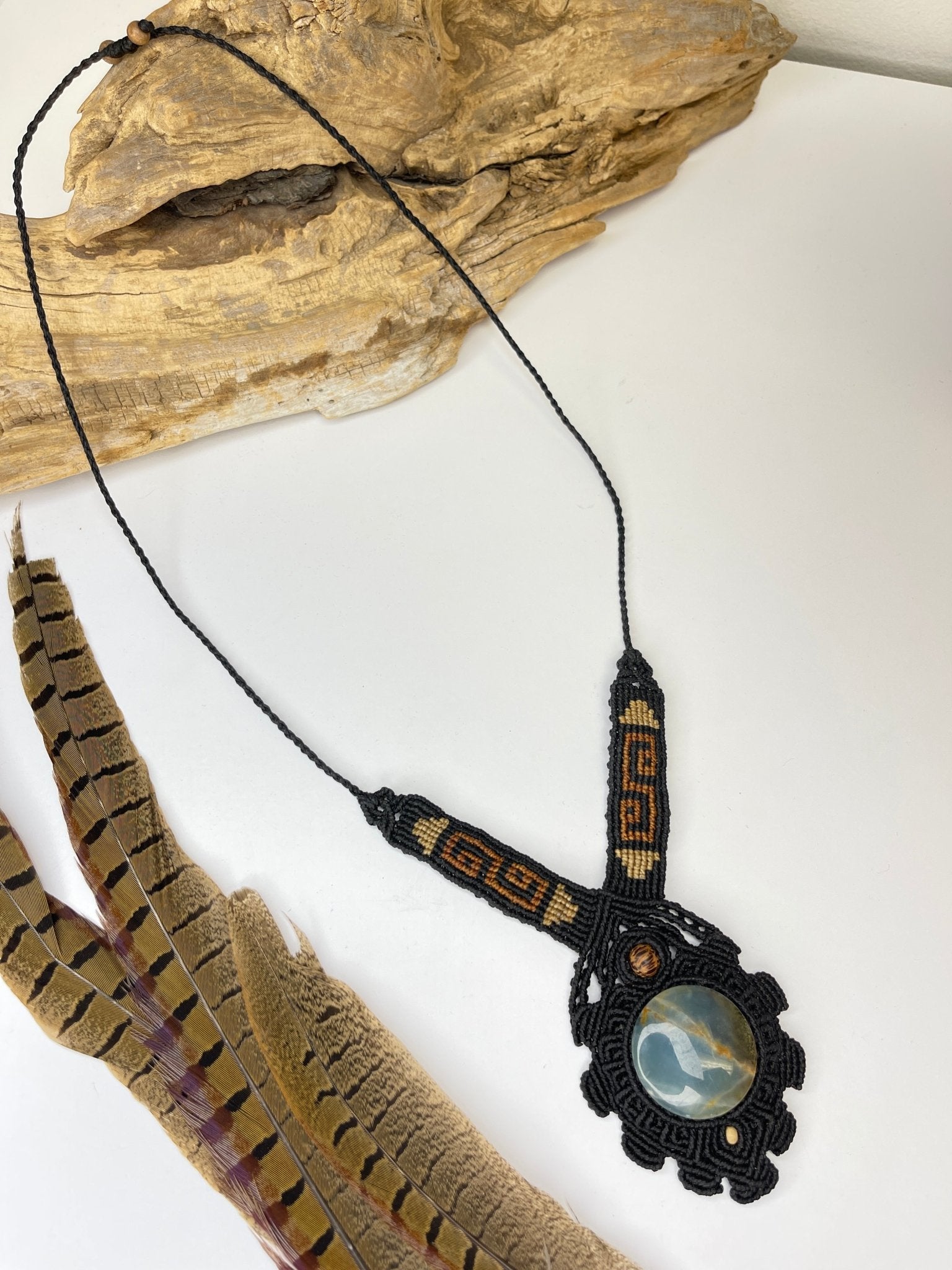 Lemurian Aquatine Macramé NecklaceAdaArtNecklace