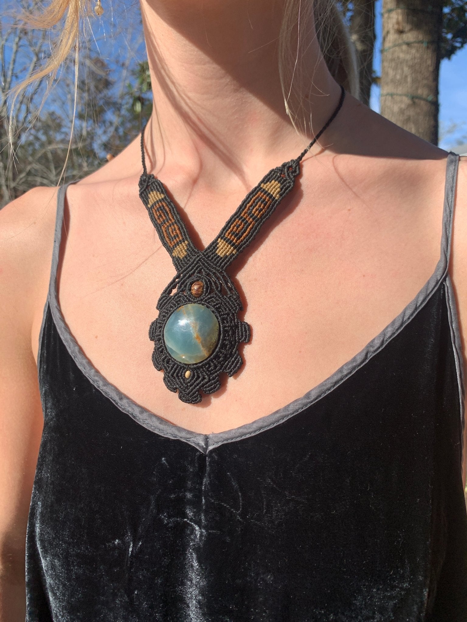 Lemurian Aquatine Macramé NecklaceAdaArtNecklace