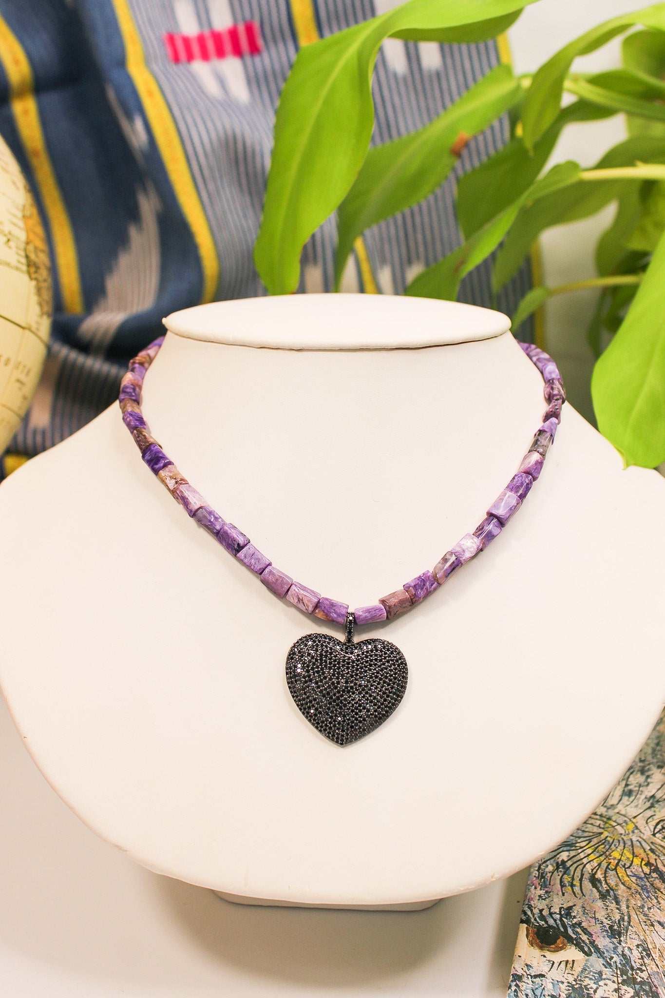 Lepidolite Necklace w Black Pave Crystal HeartRobin JacksonNecklace