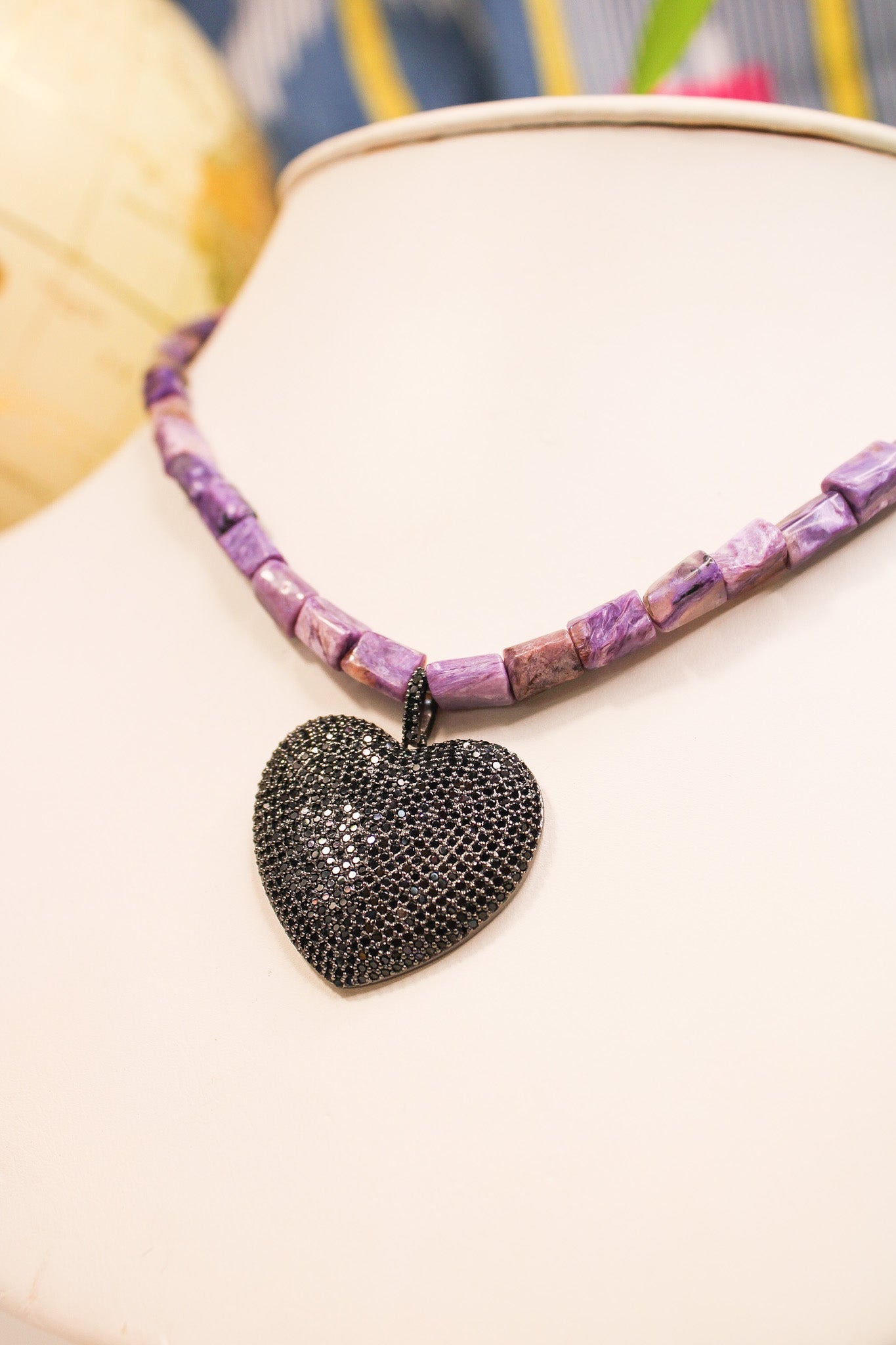 Lepidolite Necklace w Black Pave Crystal HeartRobin JacksonNecklace