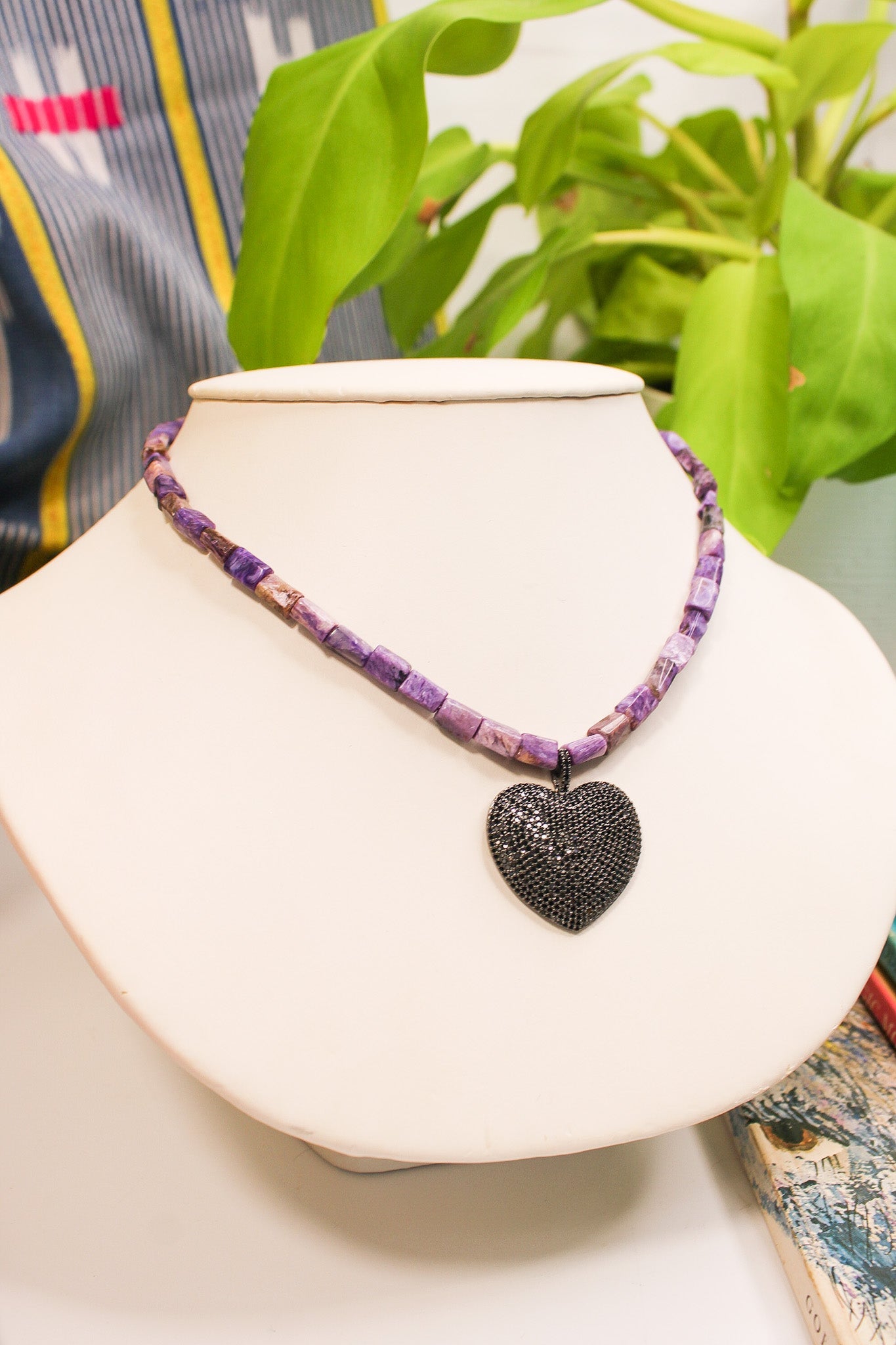 Lepidolite Necklace w Black Pave Crystal HeartRobin JacksonNecklace