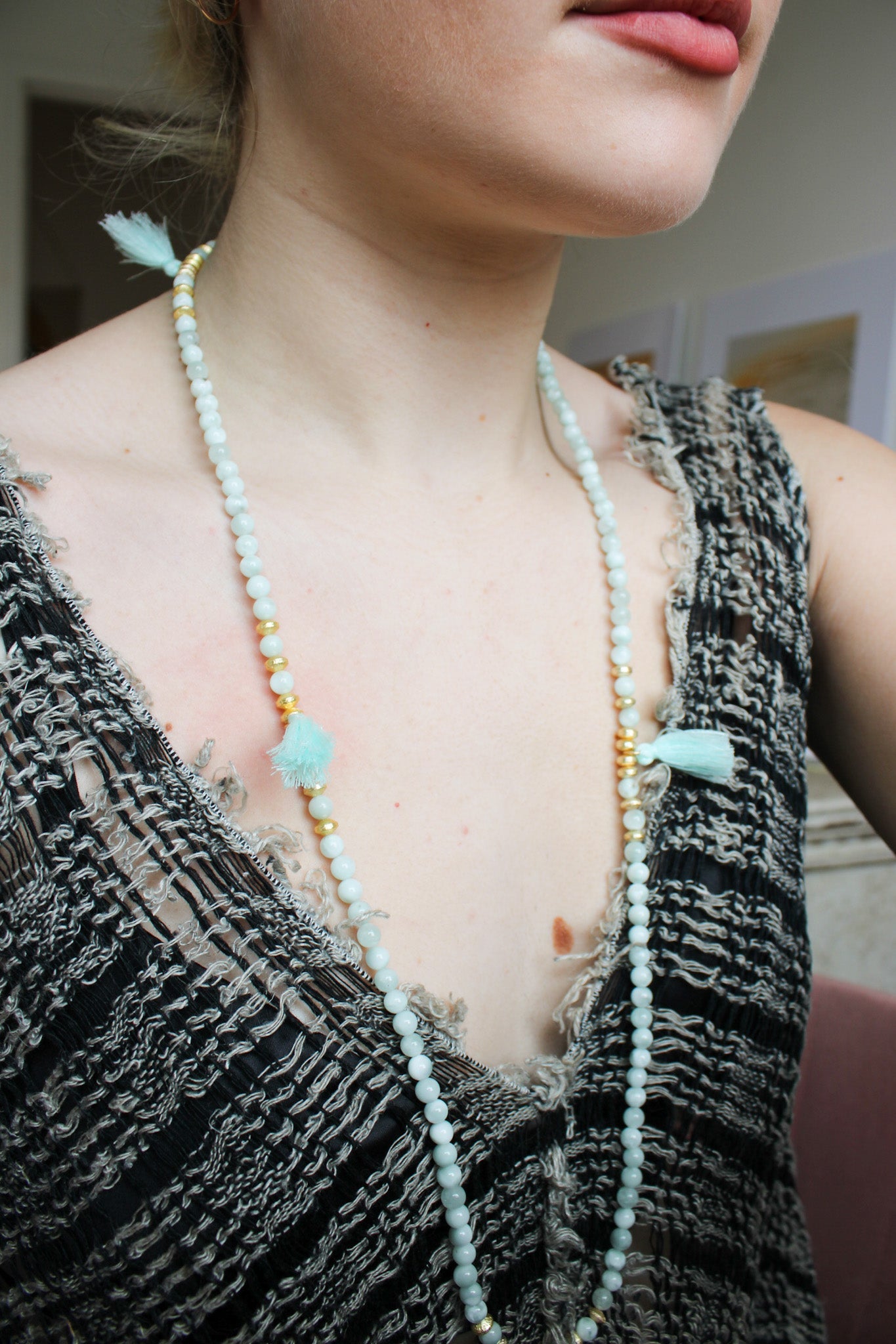 Long Blue Jade Necklace w TasselsRobin JacksonNecklace