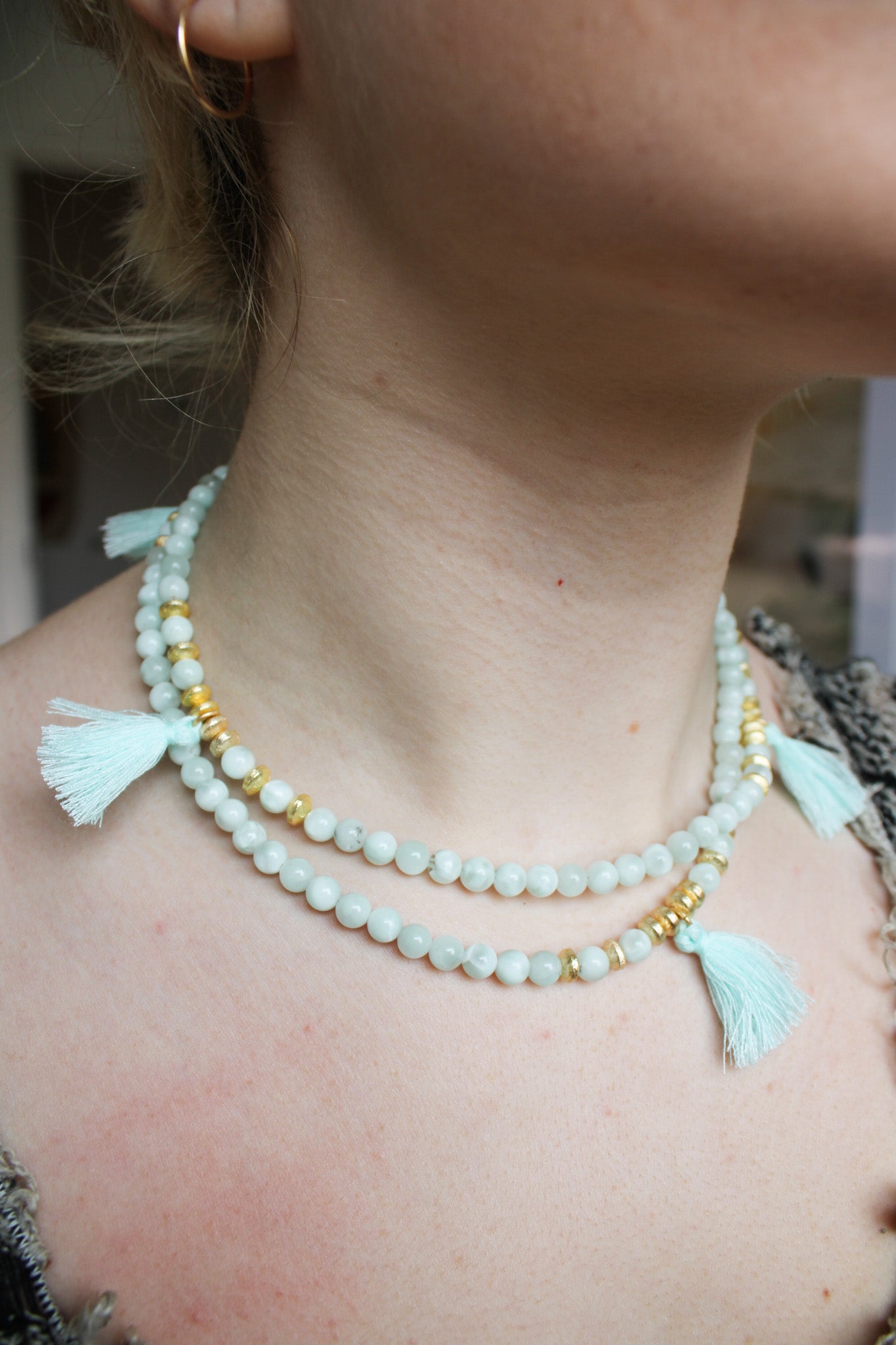Long Blue Jade Necklace w TasselsRobin JacksonNecklace