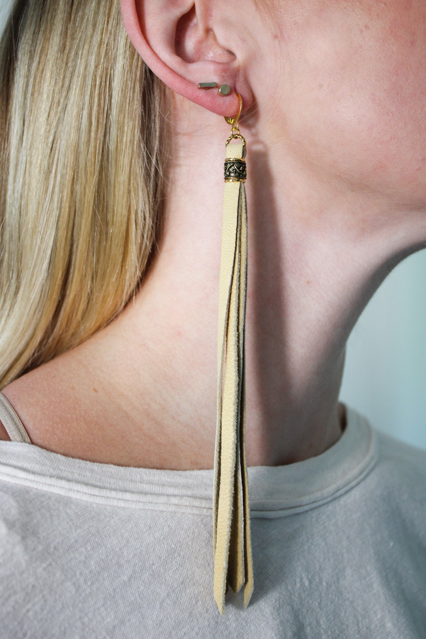 Long leather tassel sale earrings