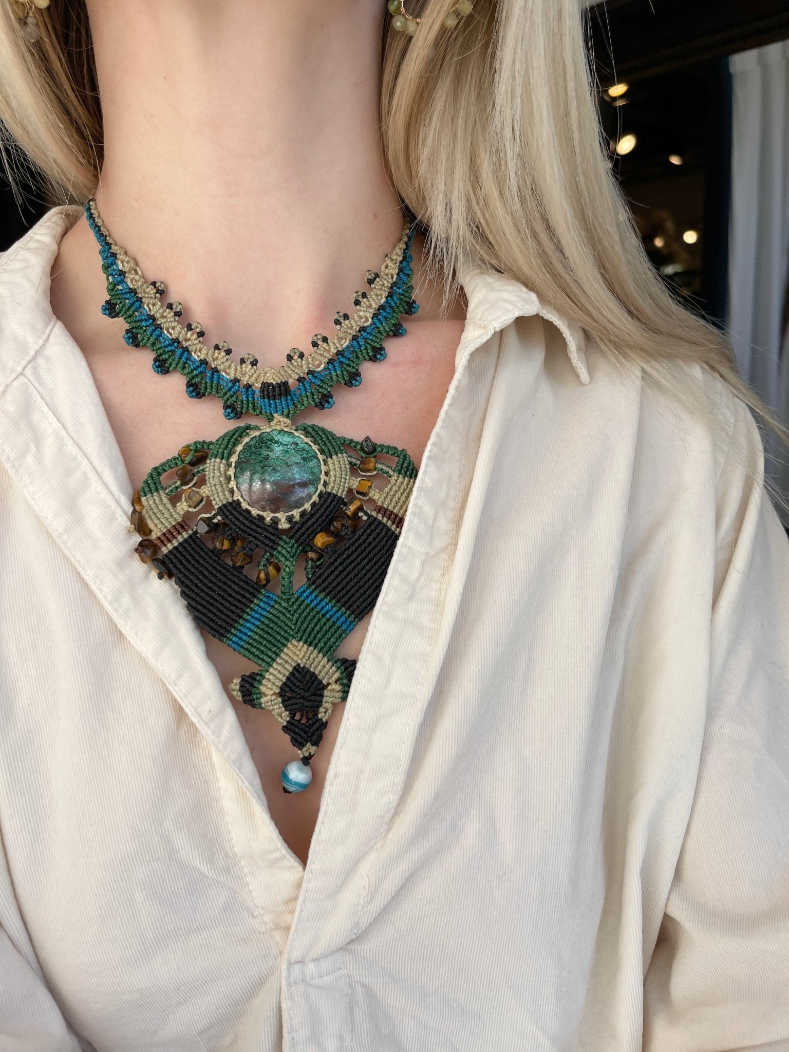 Macrame Necklace with Chrysocolla GemstoneAdaArtNecklace