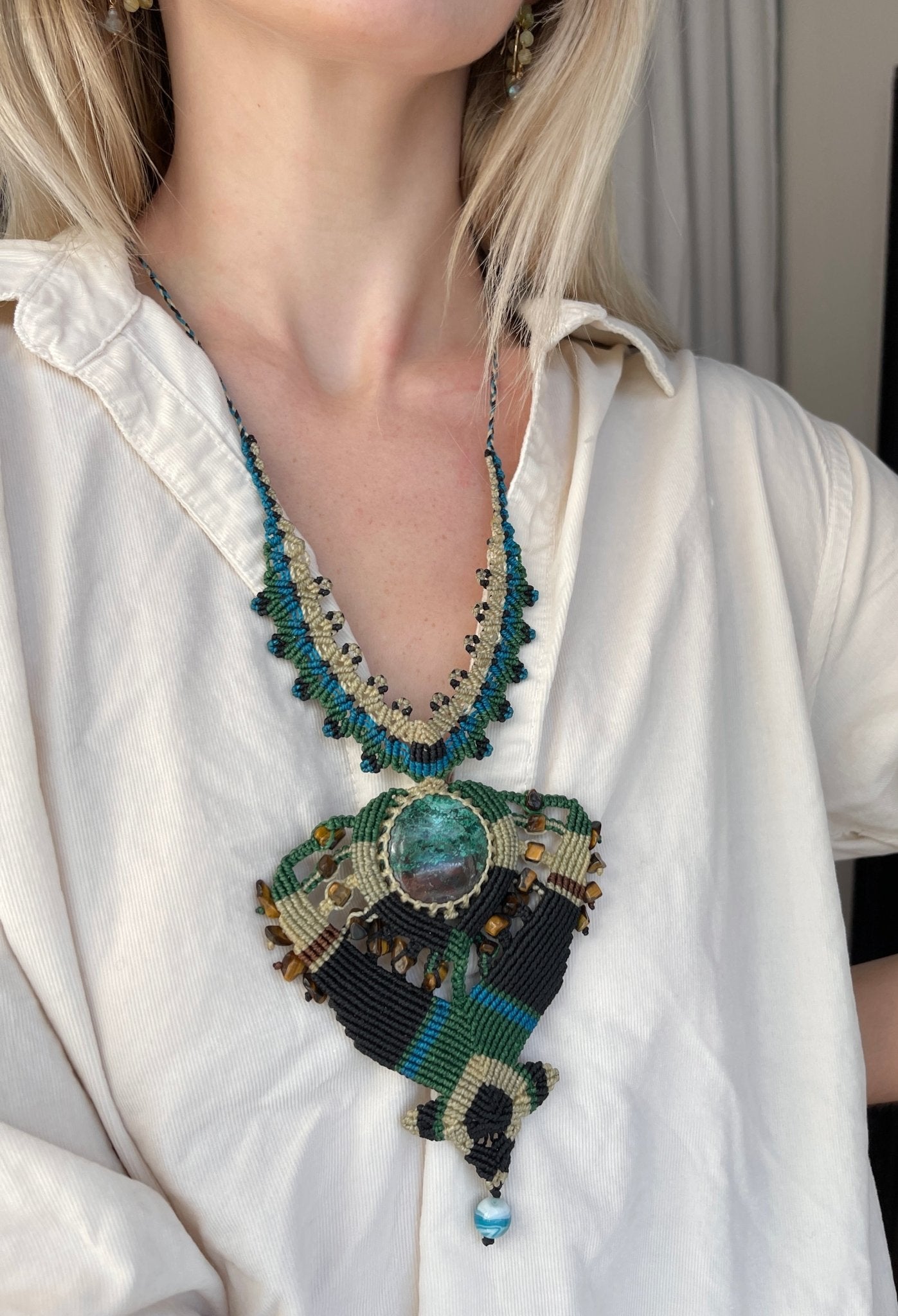 Macrame Necklace with Chrysocolla GemstoneAdaArtNecklace