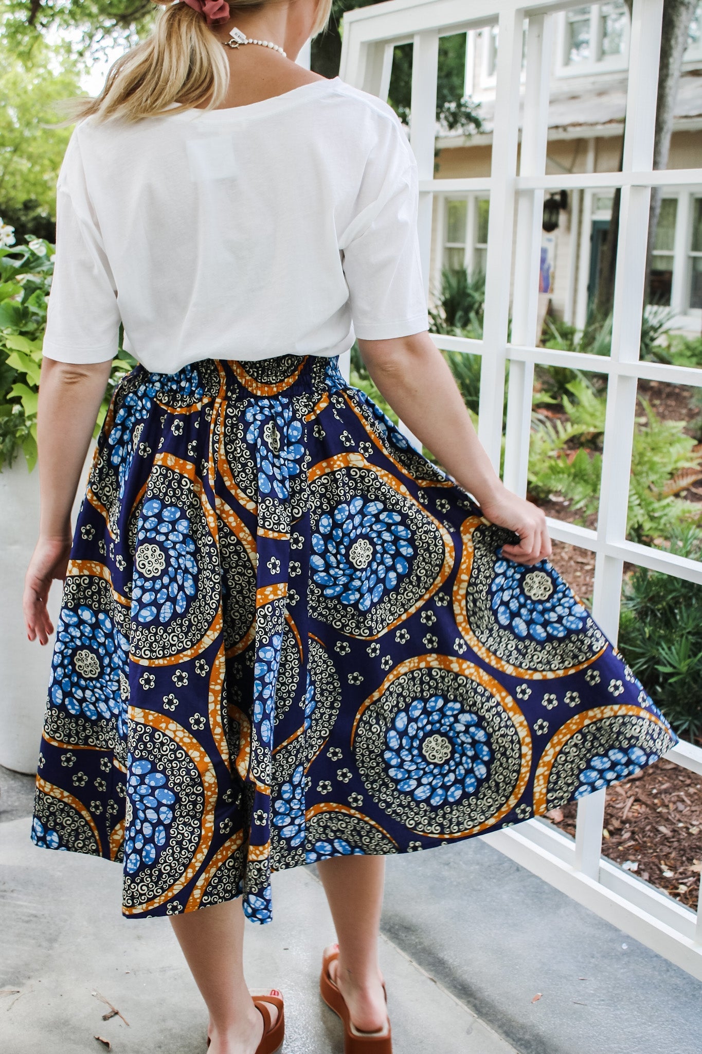 Midi African Wax Cotton Skirt- Blue/ OrangeRare FindsSkirt