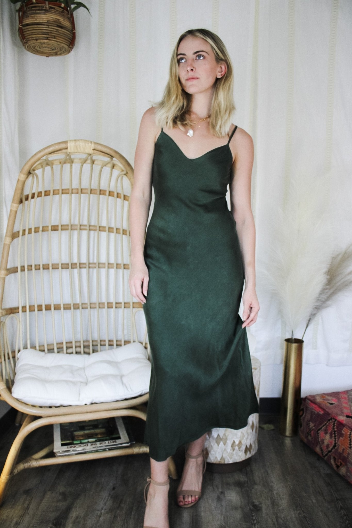 Midi Dress w Side Slit- Forest GreenMichelle Jonasdress