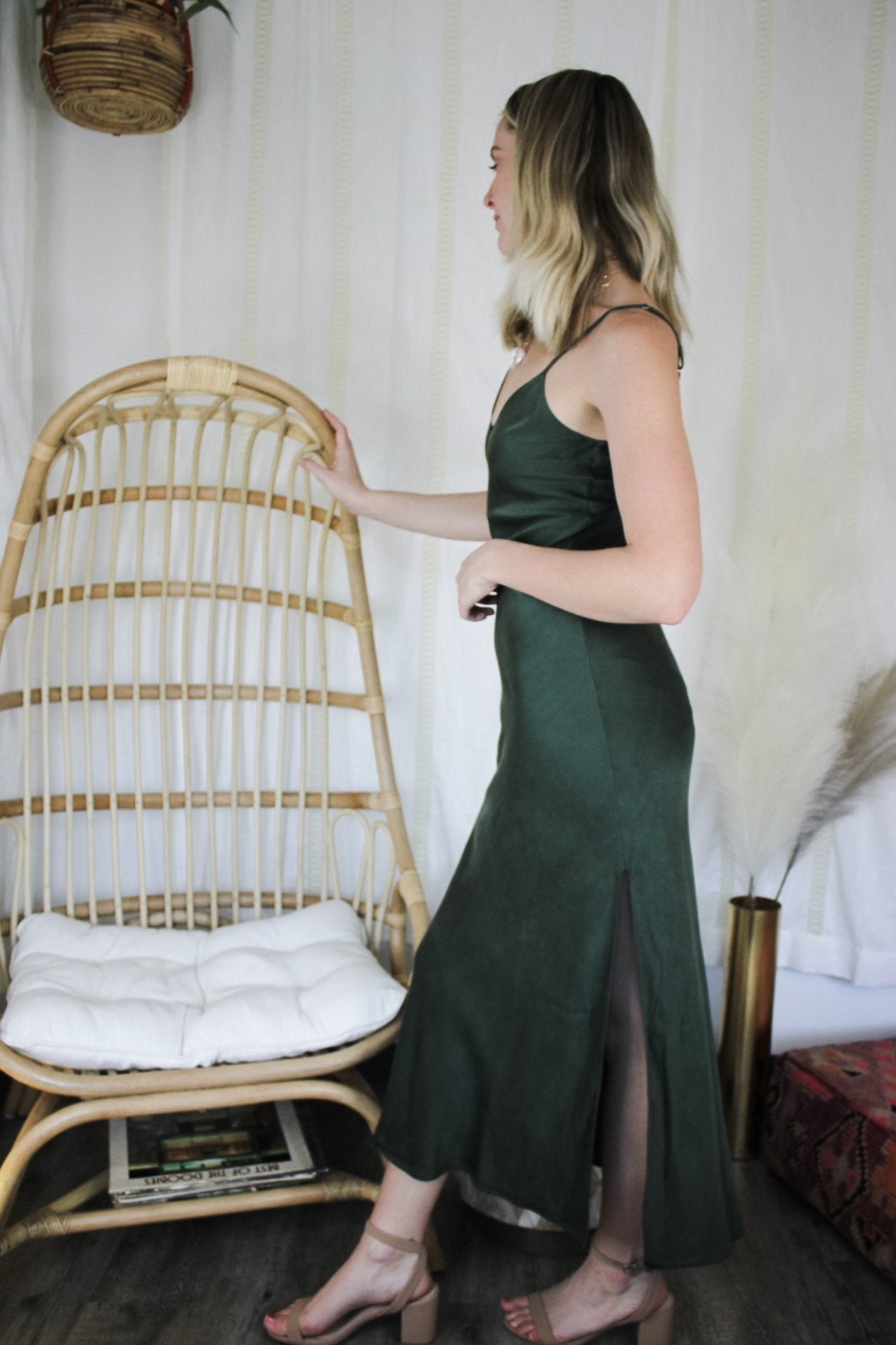 Midi Dress w Side Slit- Forest GreenMichelle Jonasdress
