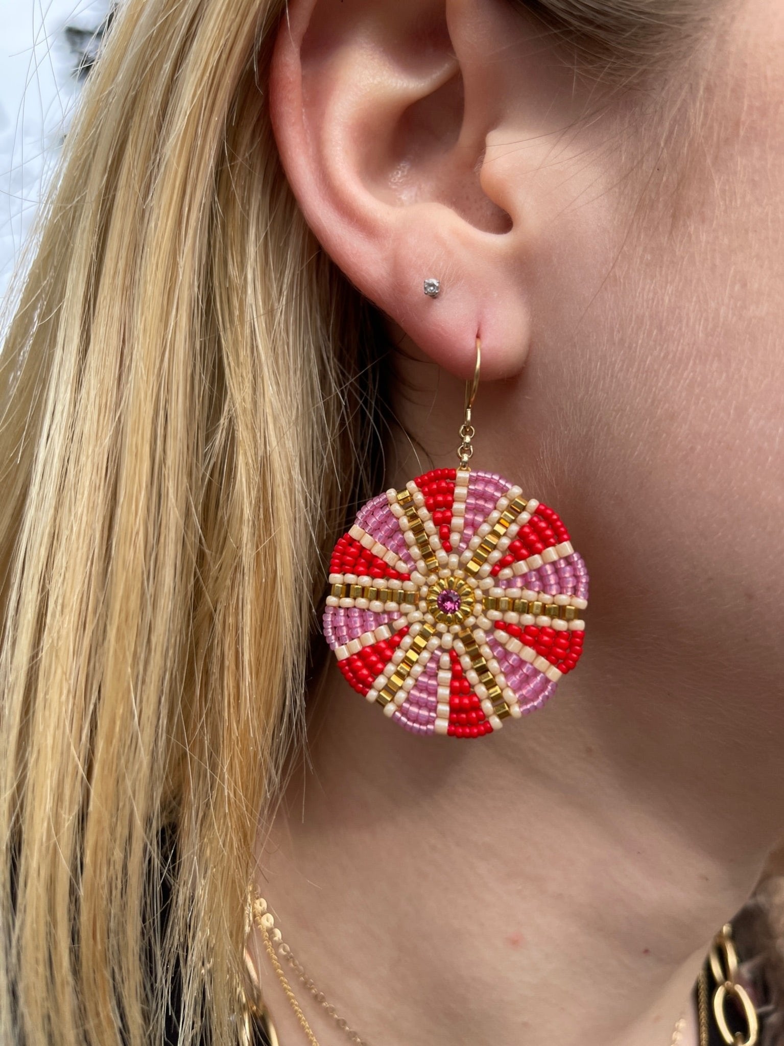 Miguel Ases Pink and Red Pinwheel EarringsMiguel AsesEarrings