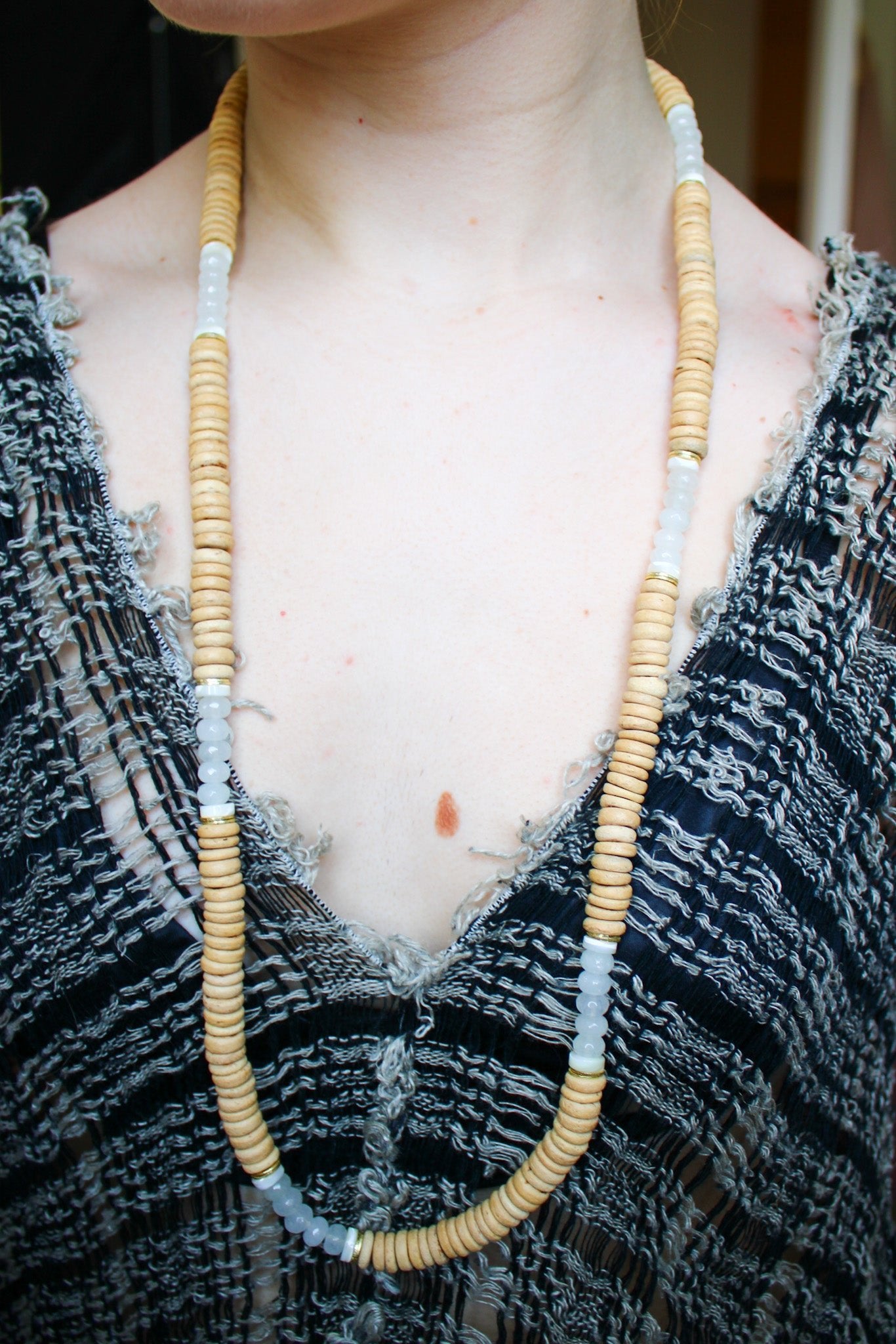 Natural Coconut Heishi Bead Necklace w Mother of Pearl DetailRobin JacksonNecklace