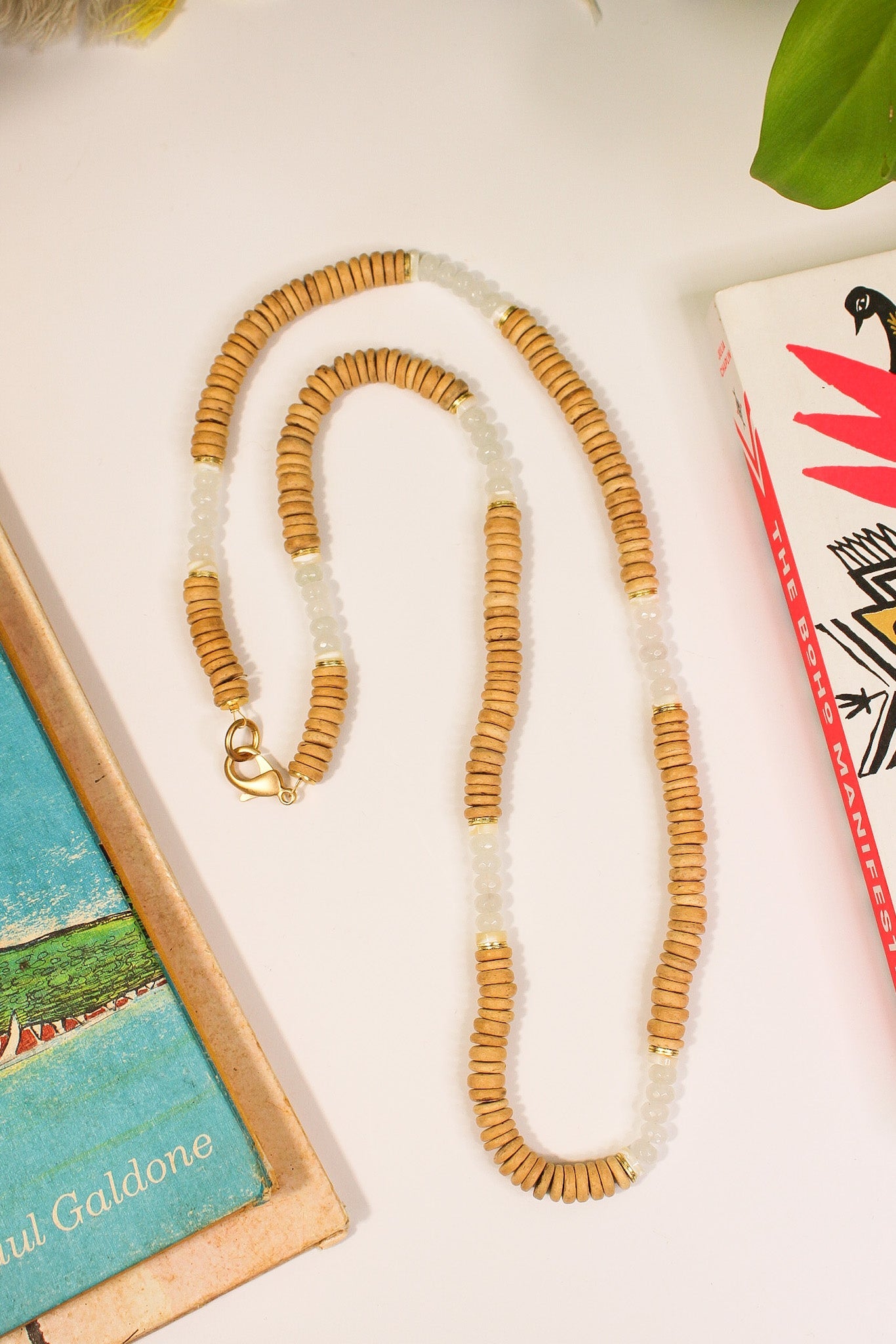 Natural Coconut Heishi Bead Necklace w Mother of Pearl DetailRobin JacksonNecklace