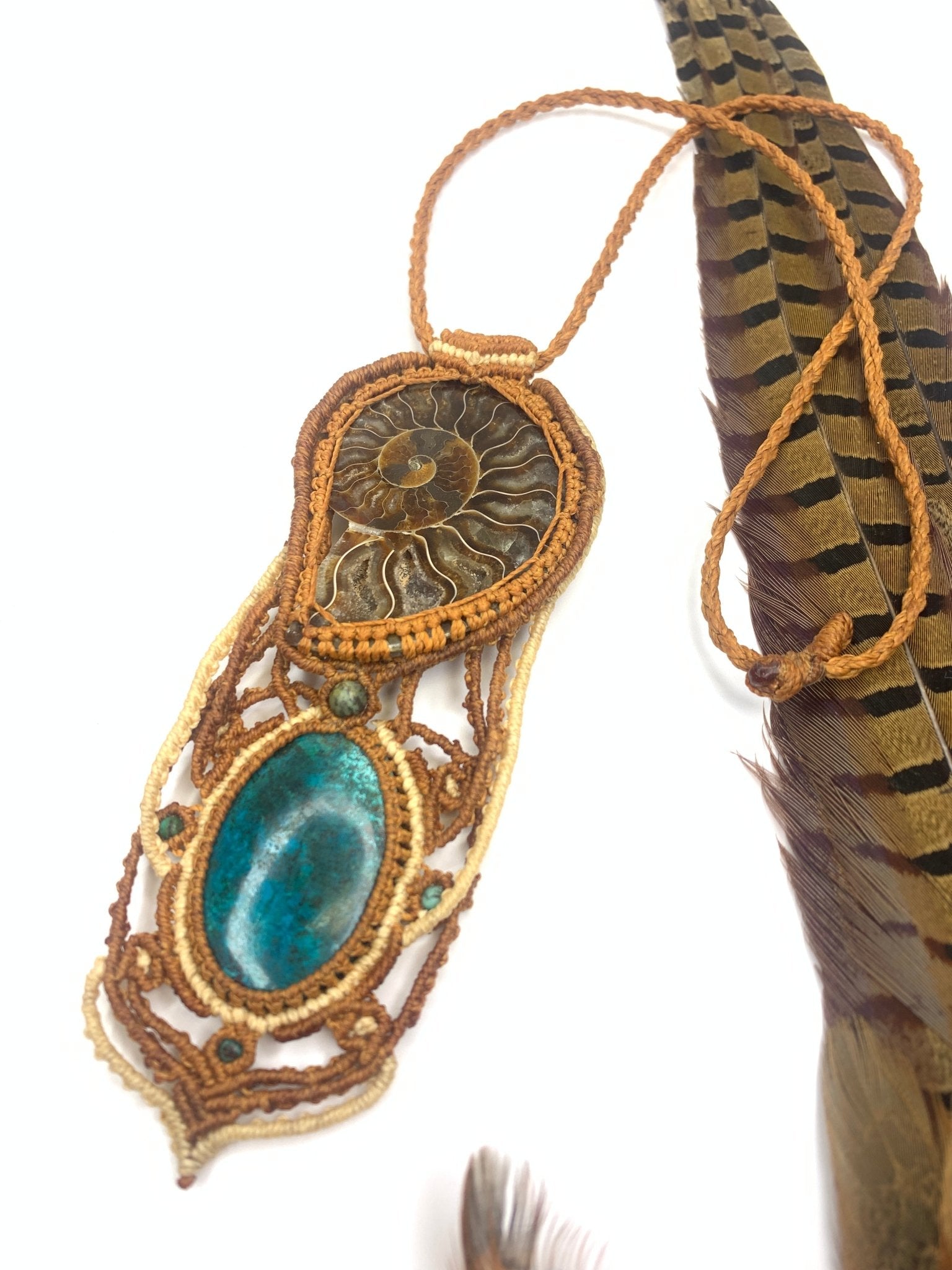 One of a Kind Macrame and Fossil NecklaceAdaArtNecklace