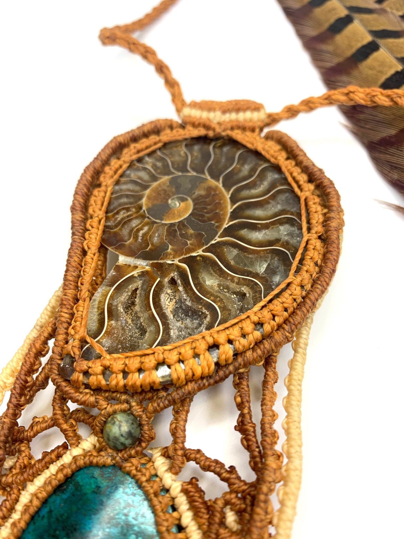 One of a Kind Macrame and Fossil NecklaceAdaArtNecklace