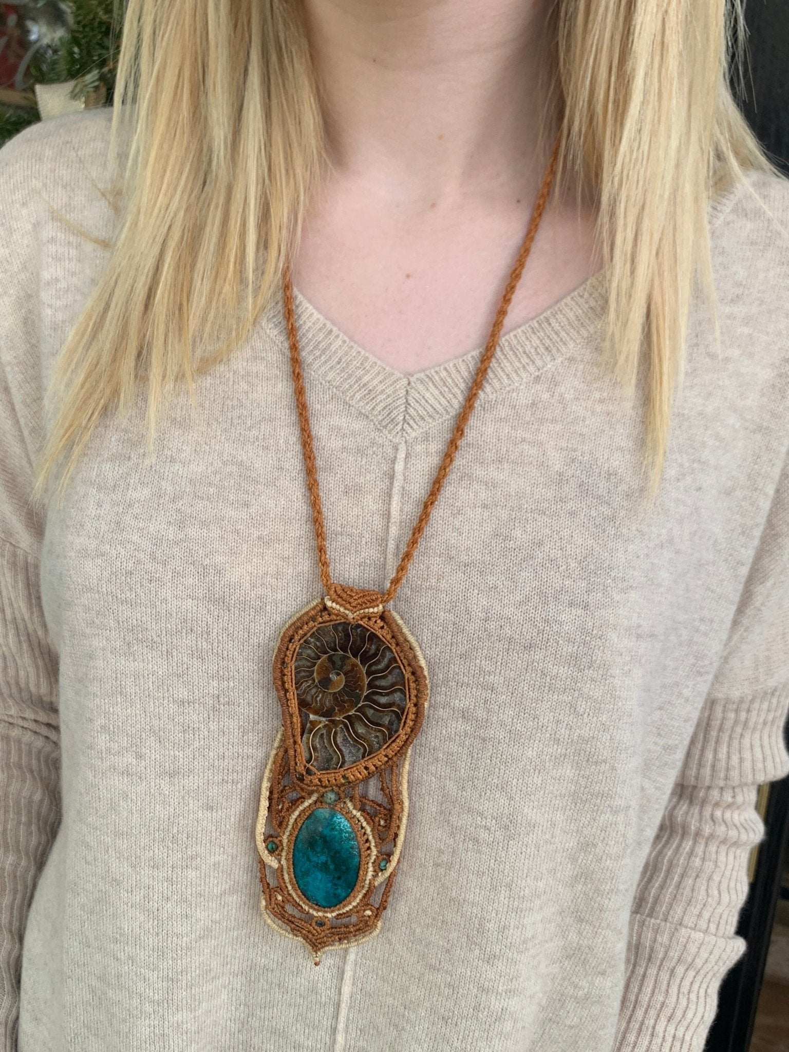 One of a Kind Macrame and Fossil NecklaceAdaArtNecklace