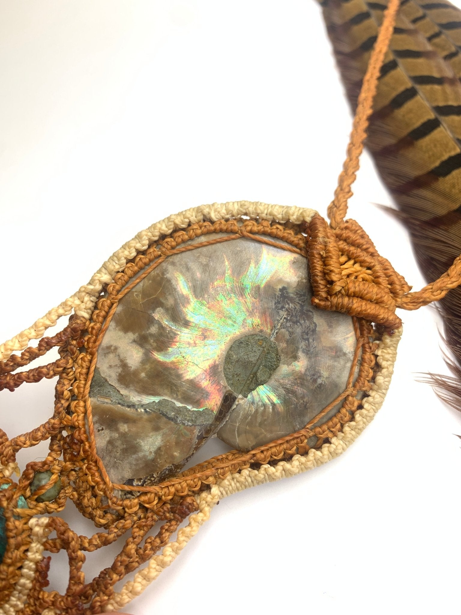 One of a Kind Macrame and Fossil NecklaceAdaArtNecklace