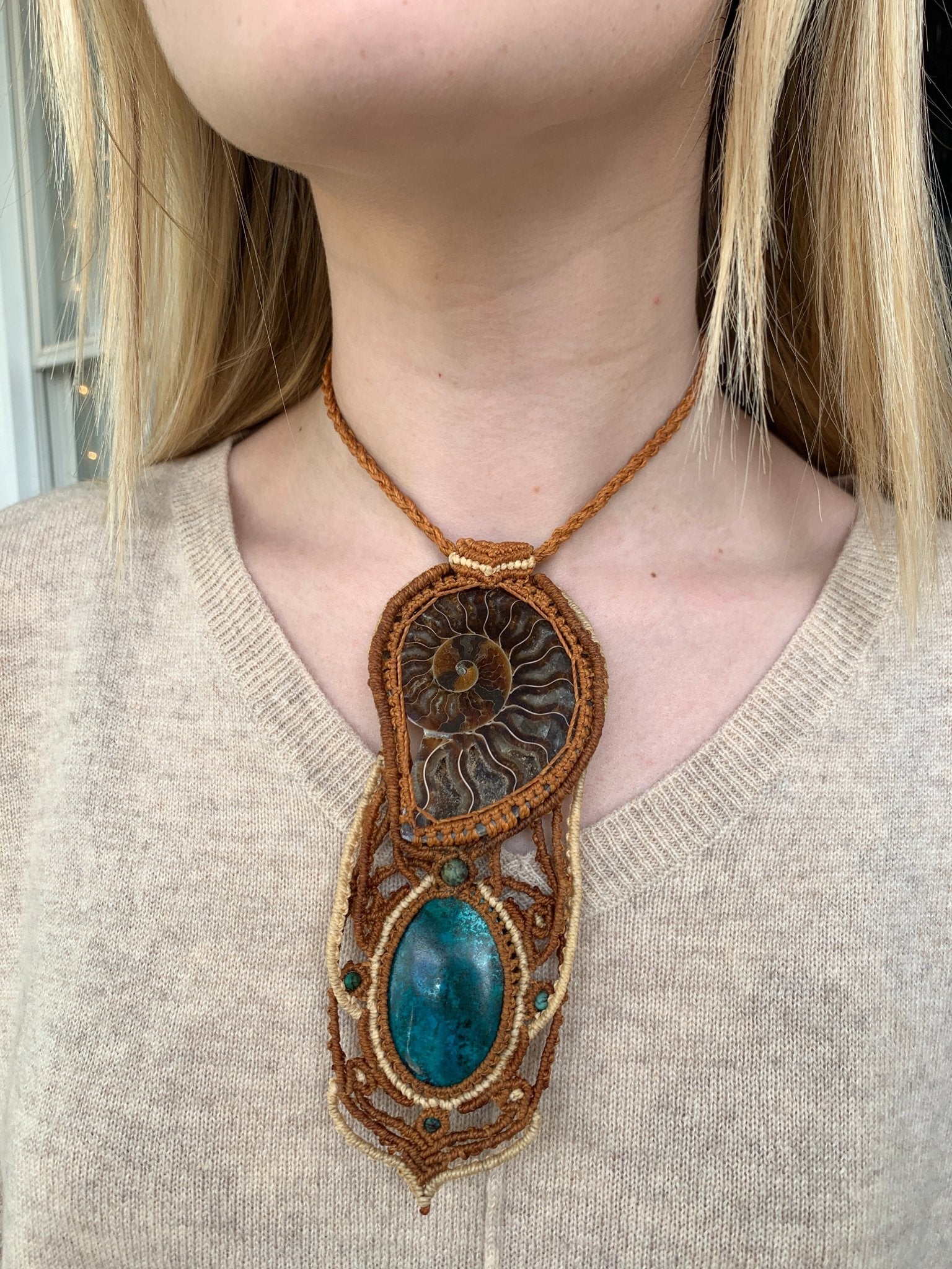 One of a Kind Macrame and Fossil NecklaceAdaArtNecklace