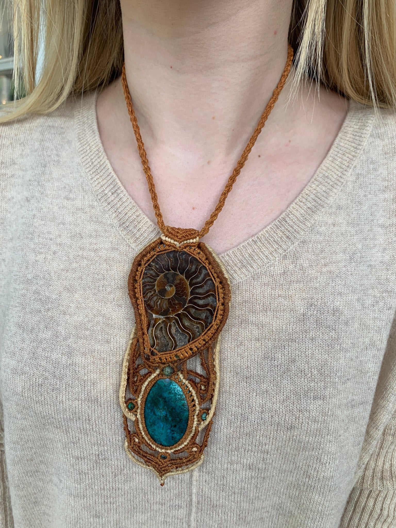 One of a Kind Macrame and Fossil NecklaceAdaArtNecklace