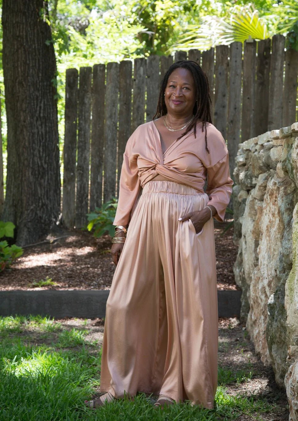 Palazzo Pant in Silk Charmeuse- Acacia & LacMiranda BennettPants