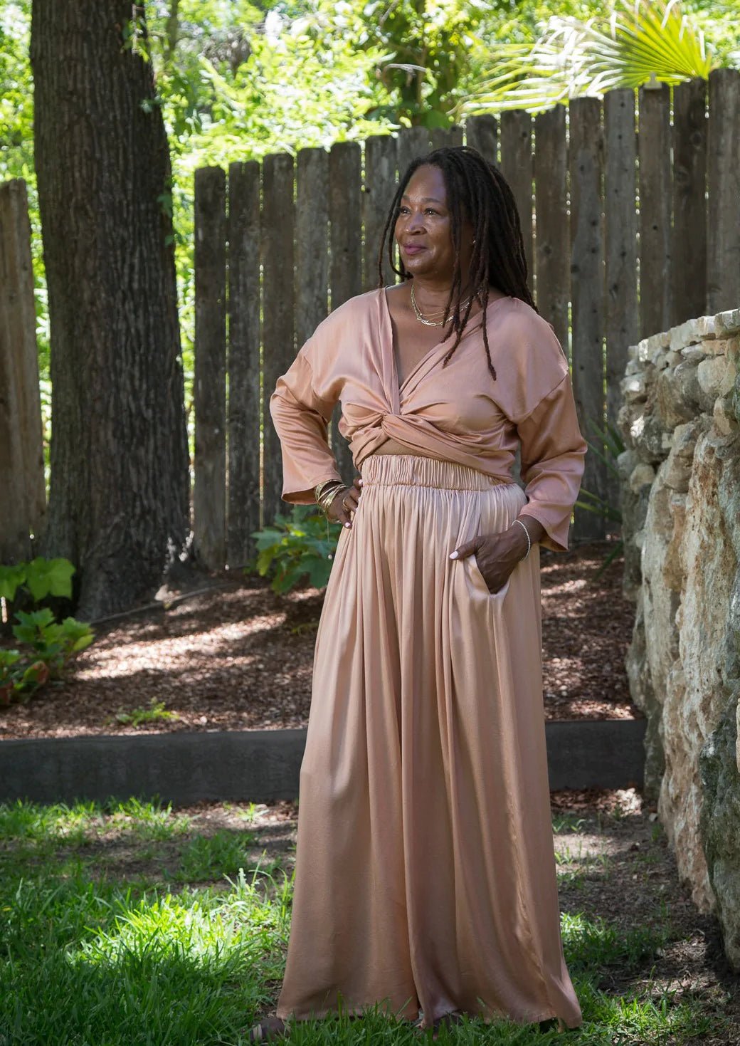 Palazzo Pant in Silk Charmeuse- Acacia & LacMiranda BennettPants