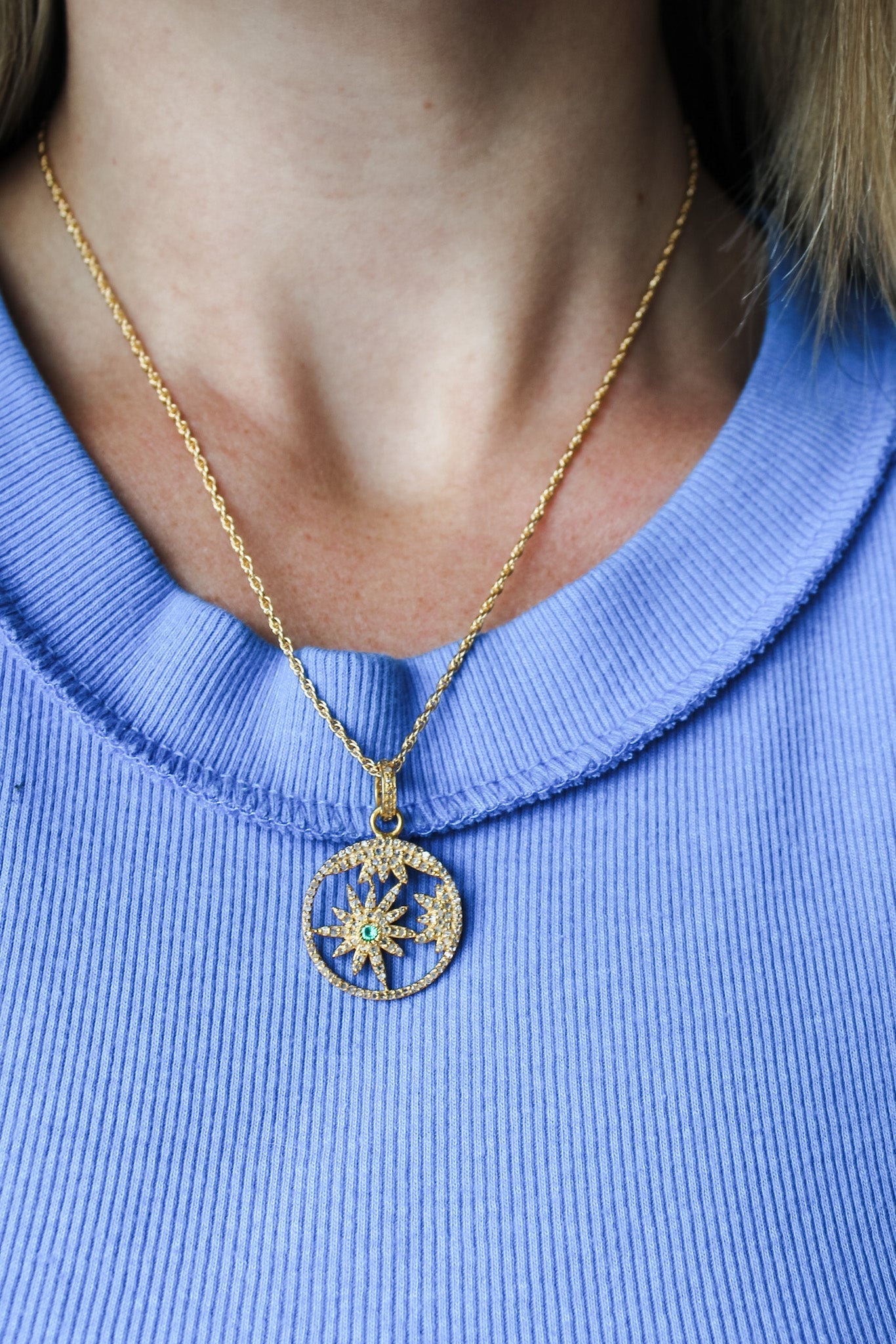 Pave Diamond Star w Emerald Pendant NecklaceBeth ZinkNecklace